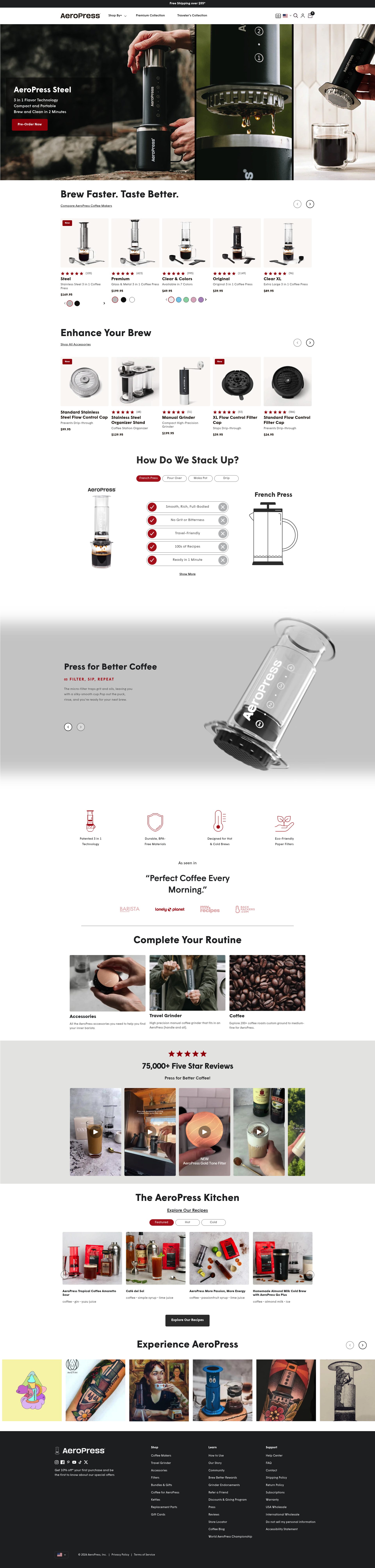 Aeropress homepage screenshot