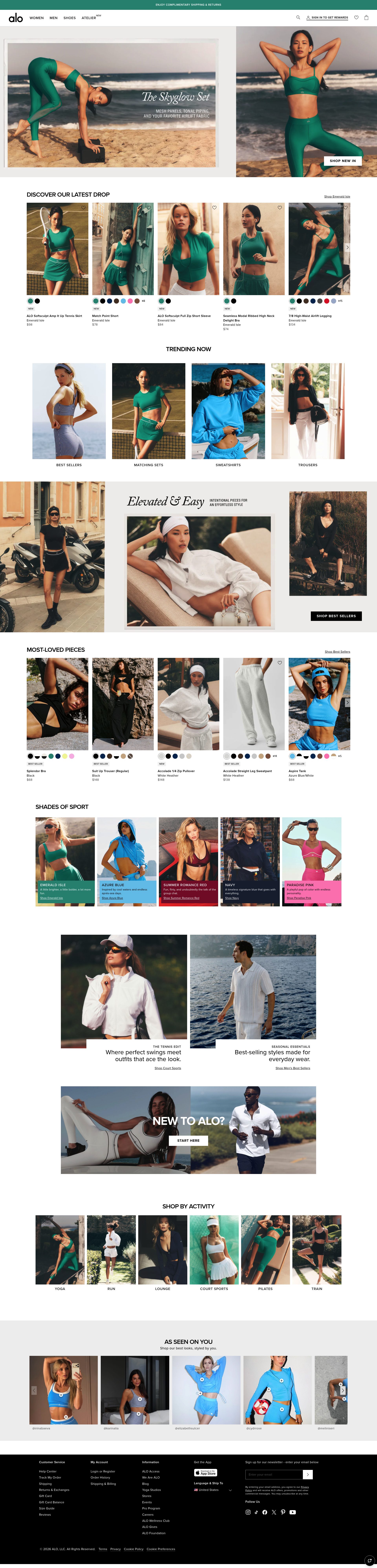Alo Yoga homepage screenshot