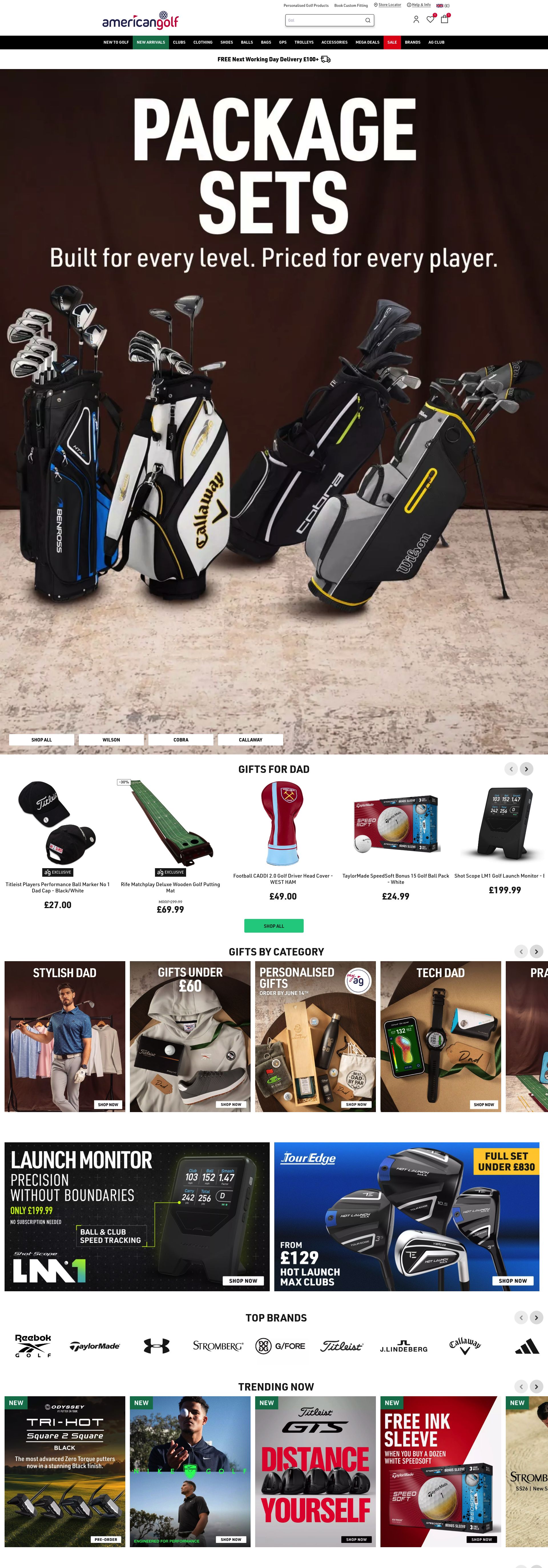 American Golf homepage screenshot