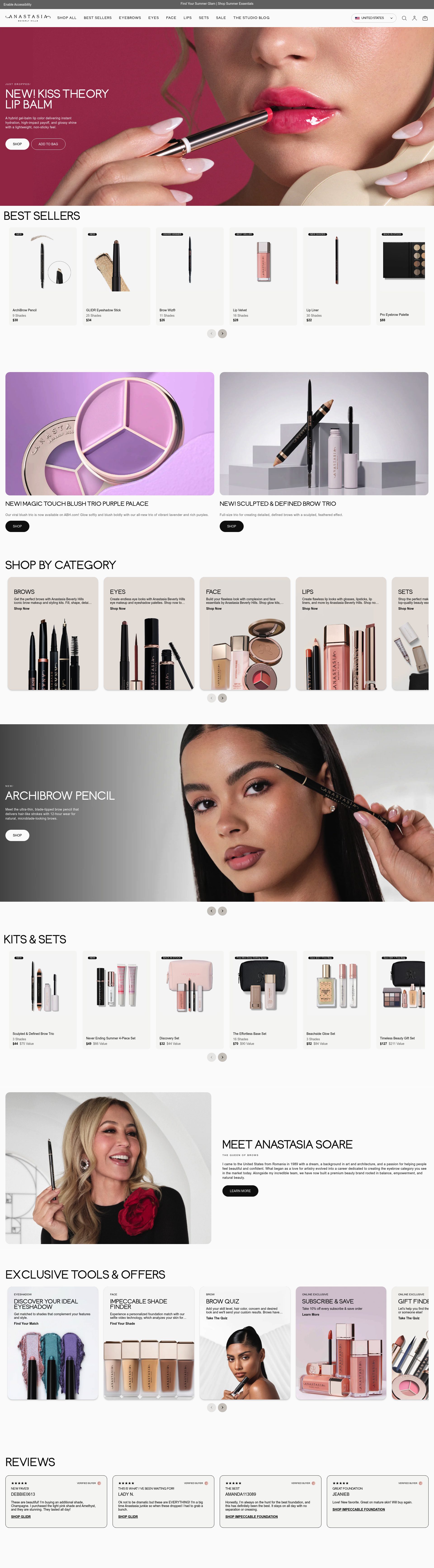 Anastasia Beverly Hills homepage screenshot