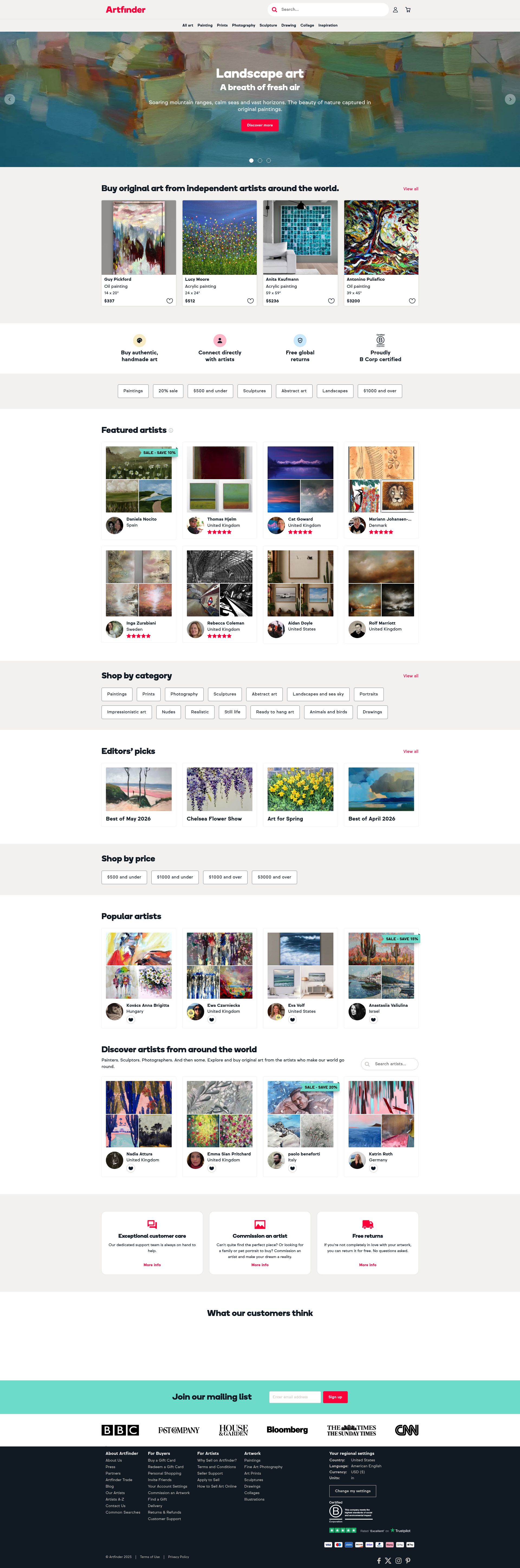 Artfinder homepage screenshot