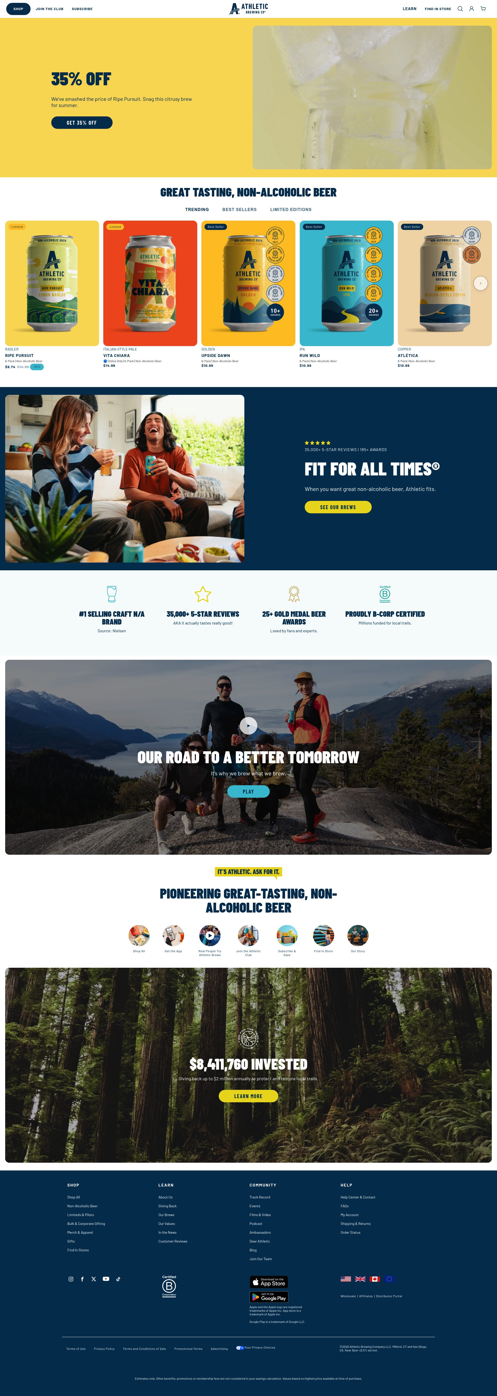 Athletic Brewing homepage screenshot
