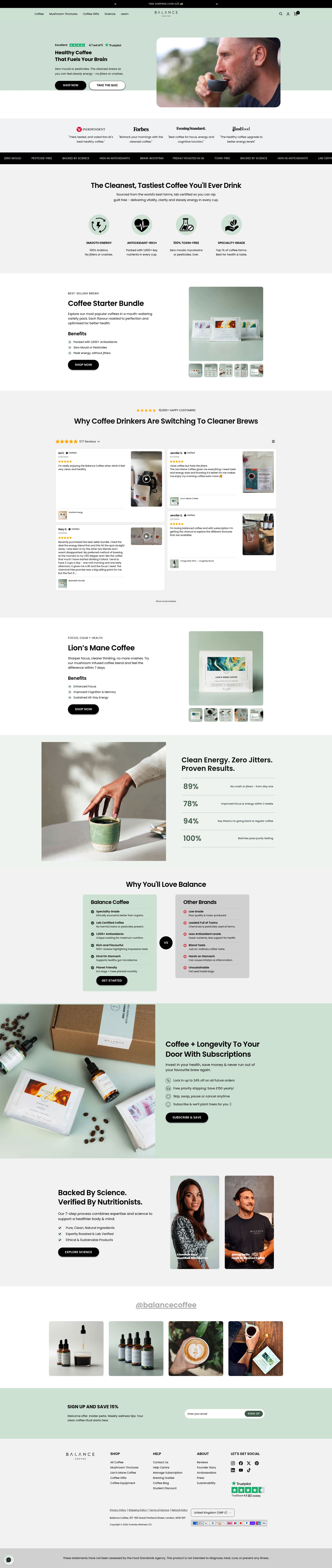 Balance Coffee homepage screenshot