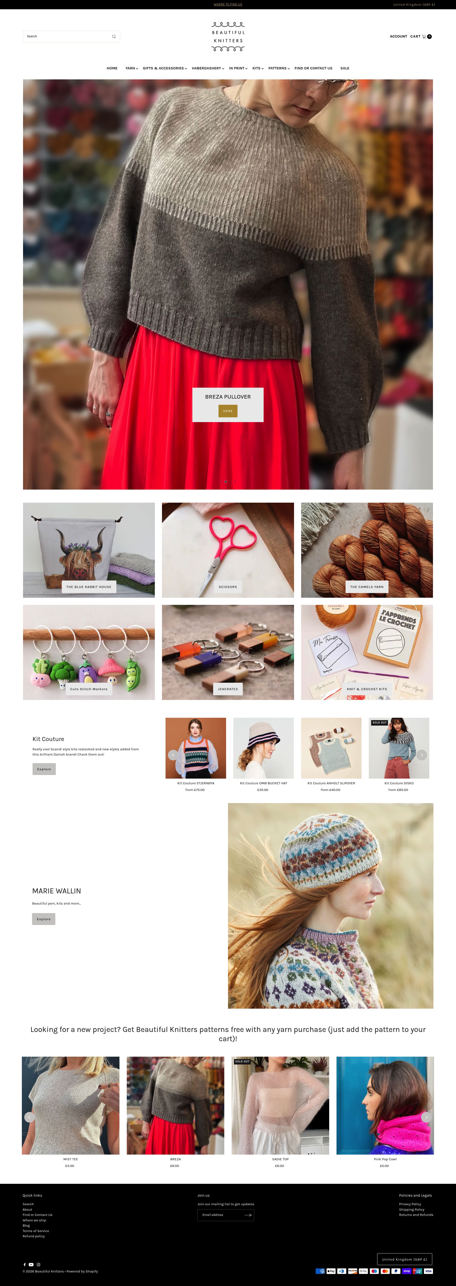 Beautiful Knitters homepage screenshot