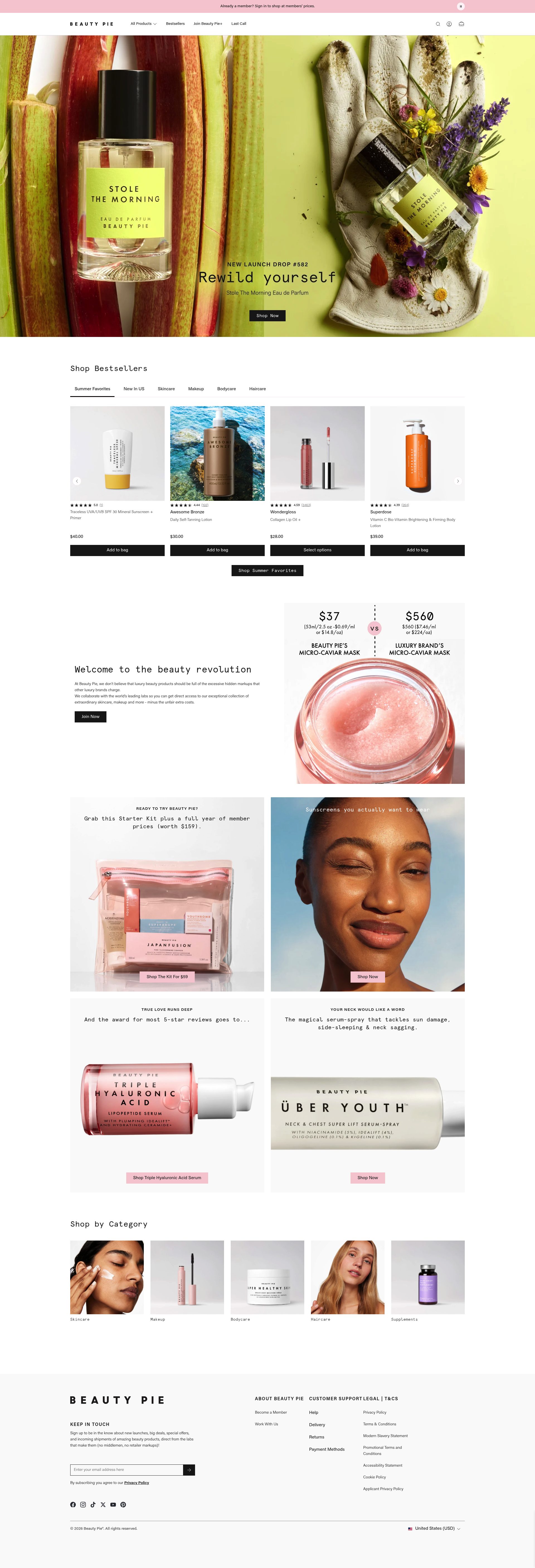 Beauty Pie homepage screenshot