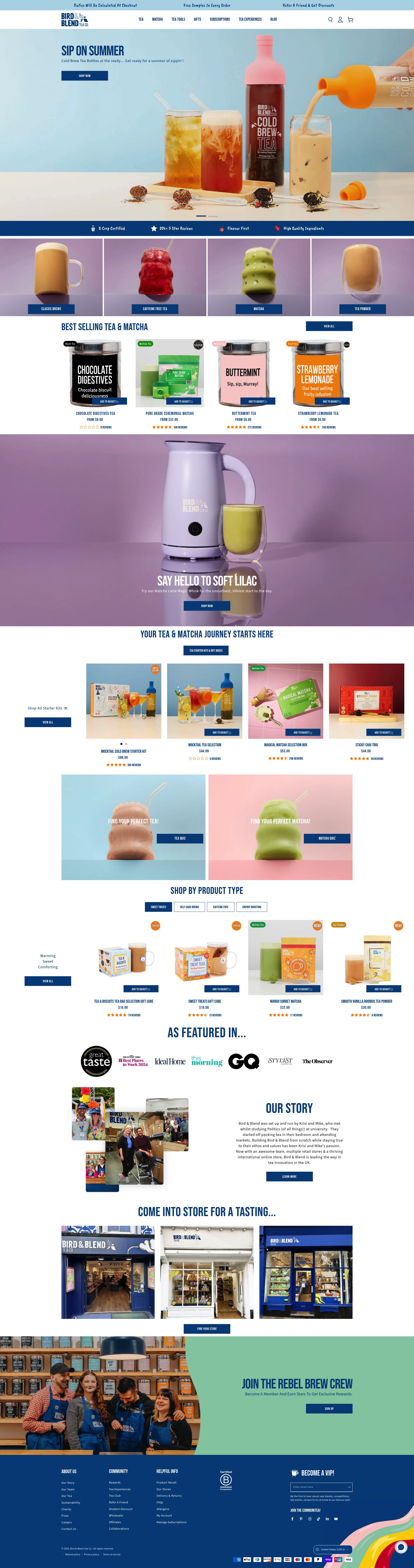 Bird And Blend Tea Co homepage screenshot