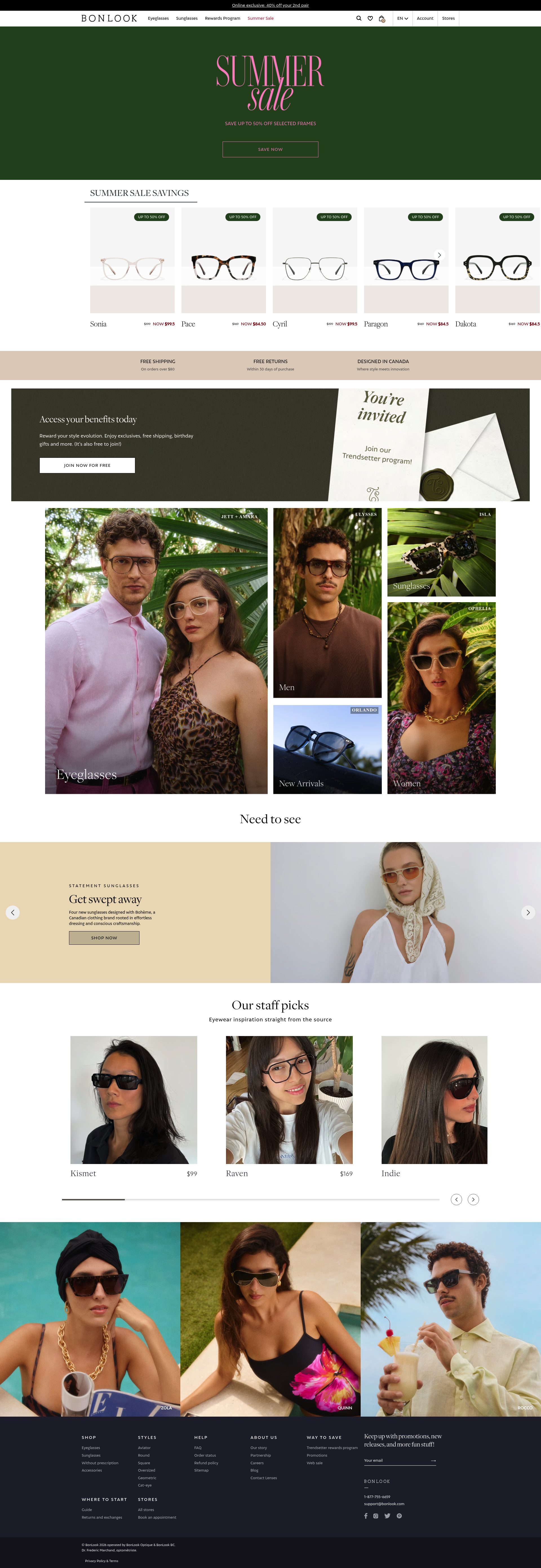 Bonlook homepage screenshot