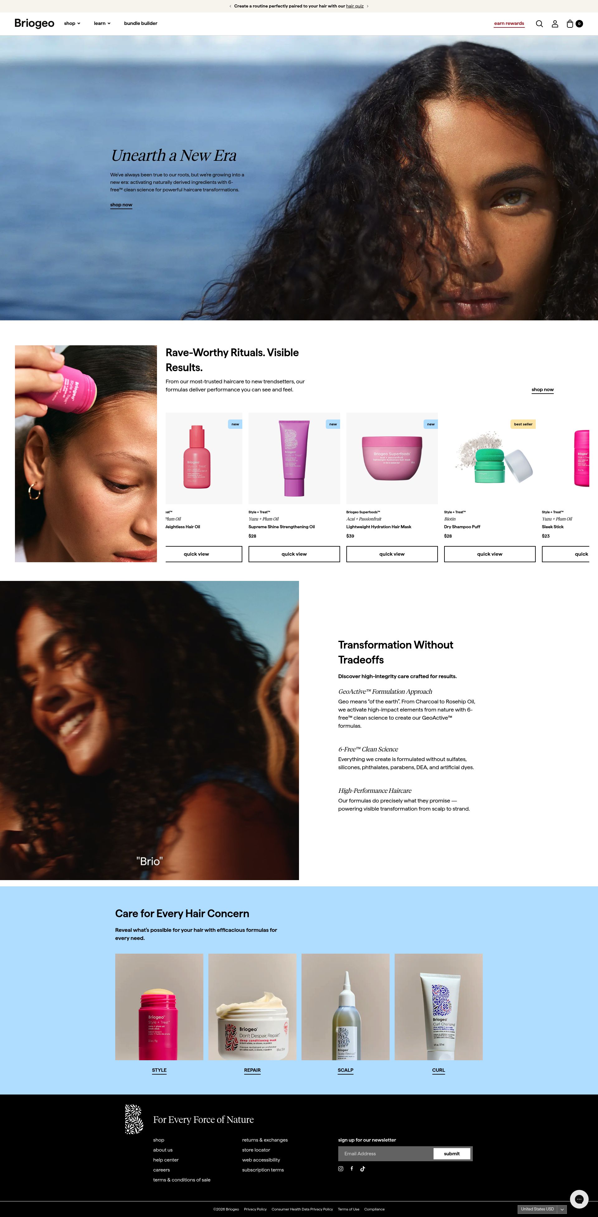 Briogeo homepage screenshot