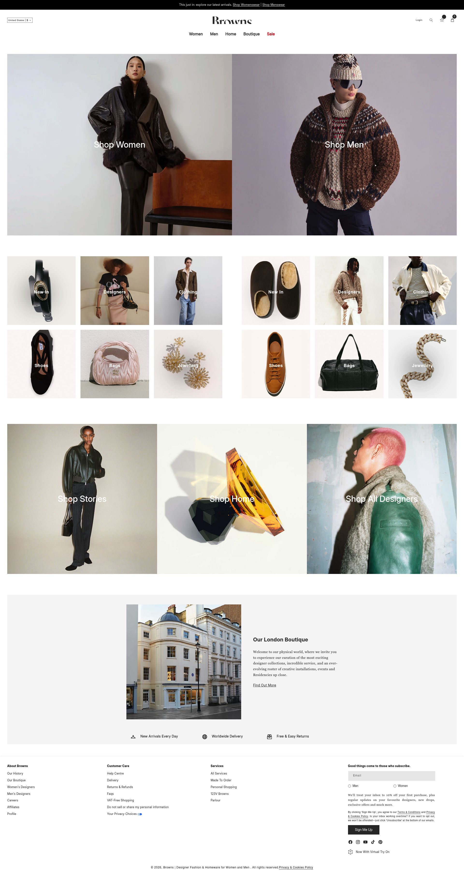 Browns Fashion homepage screenshot