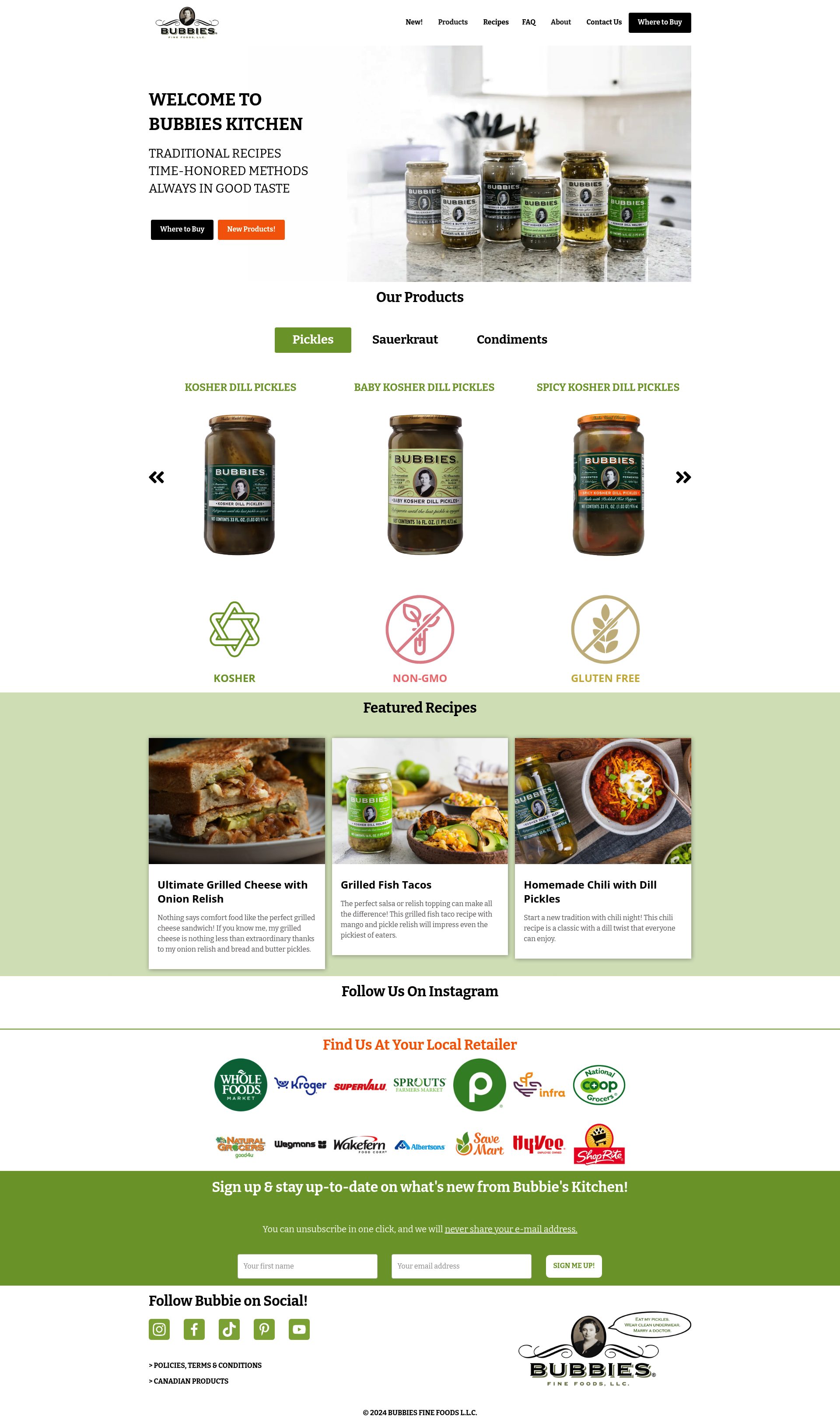 Bubbies Fine Foods homepage