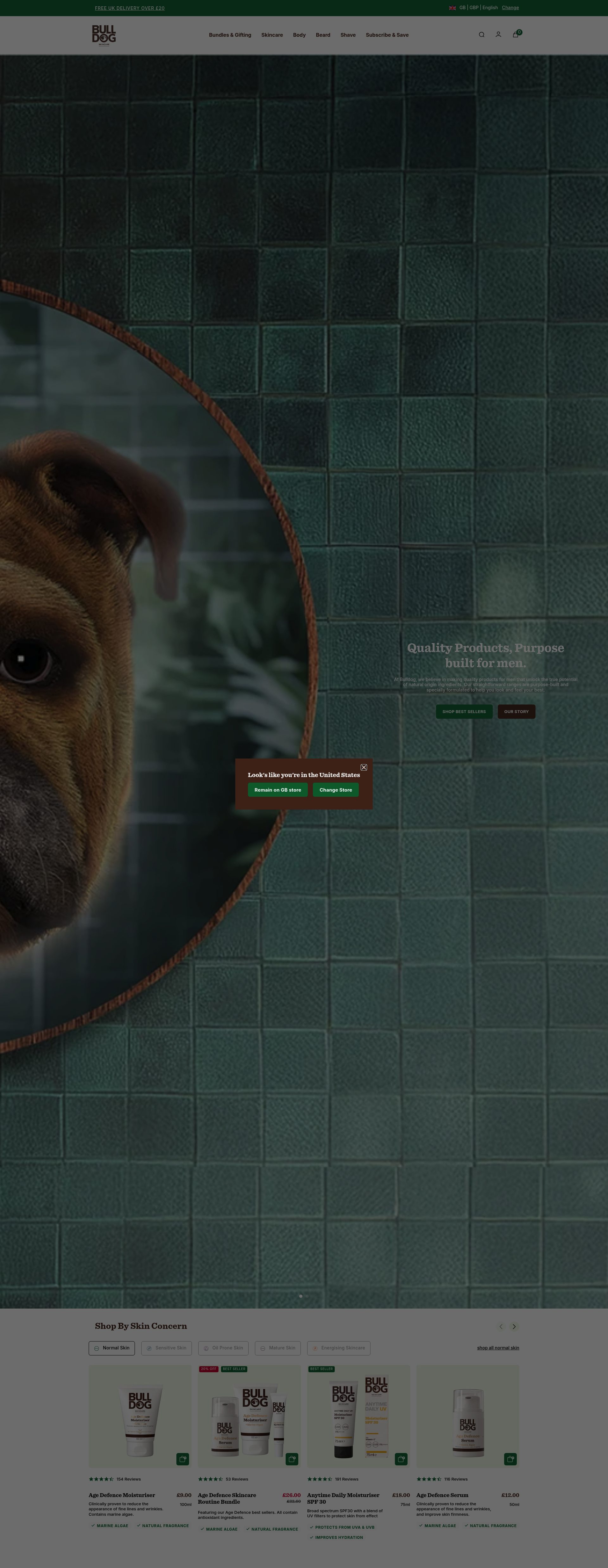 Bulldog Skincare homepage