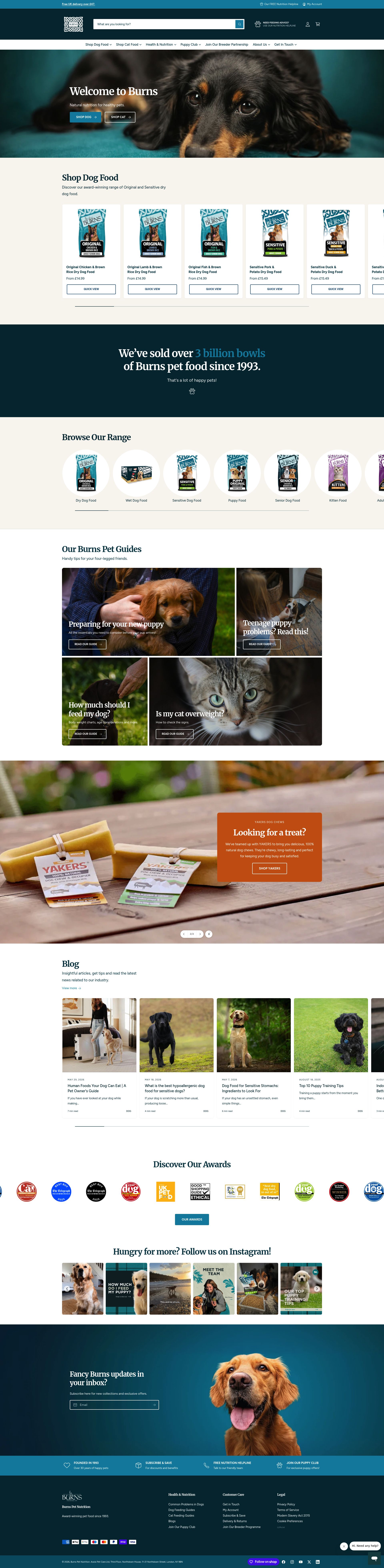 Burns Pet Nutrition homepage screenshot