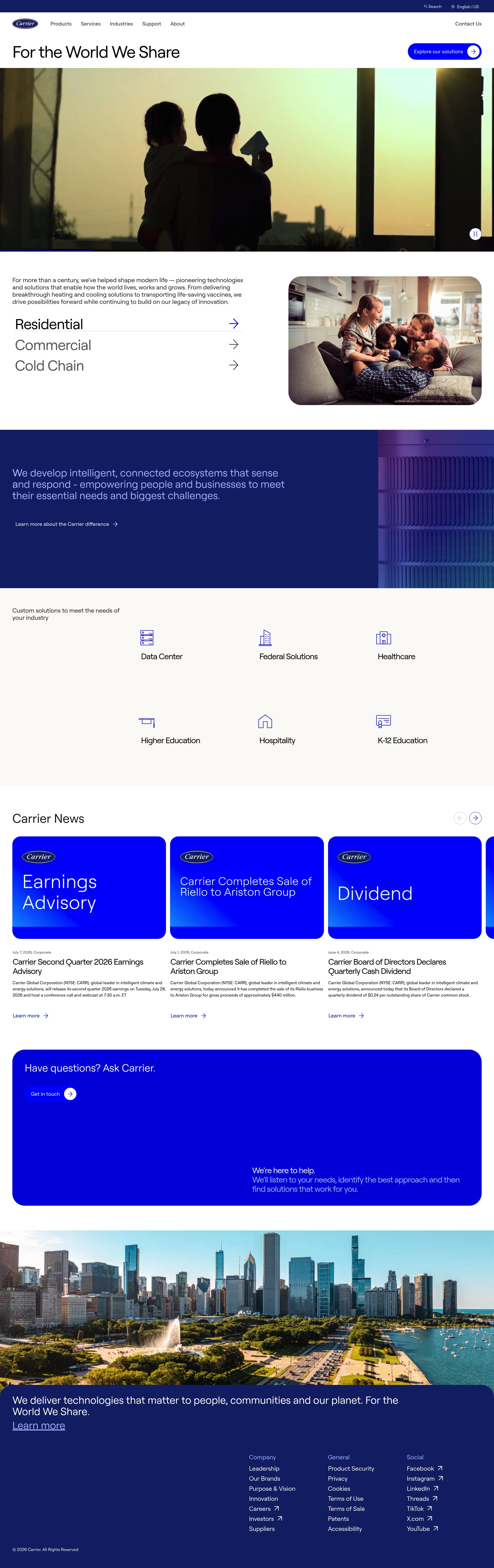 Carrier homepage screenshot