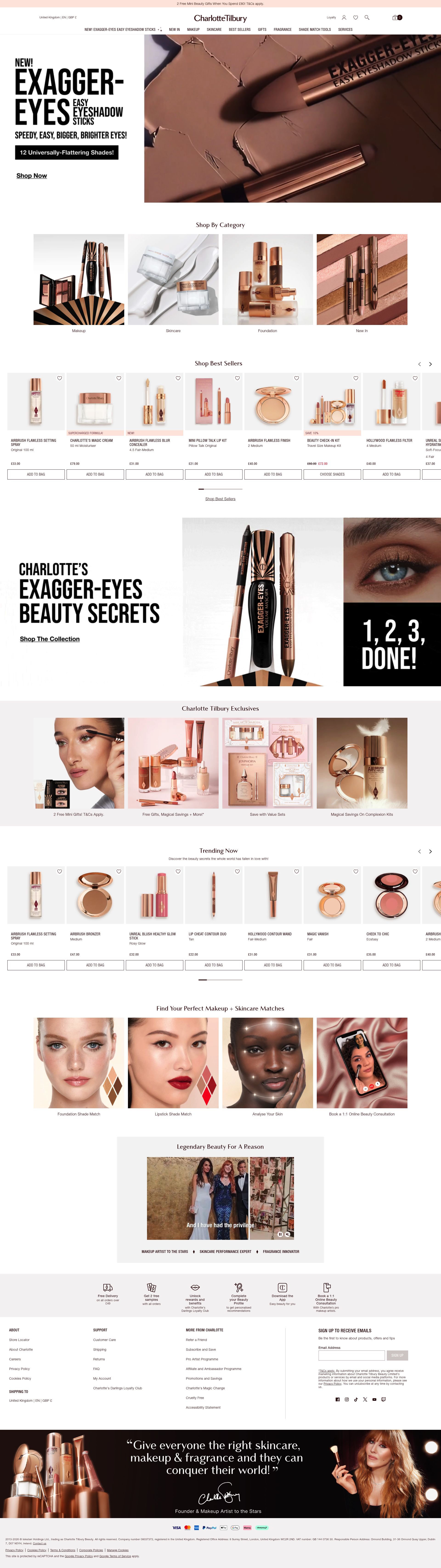 Charlotte Tilbury homepage screenshot