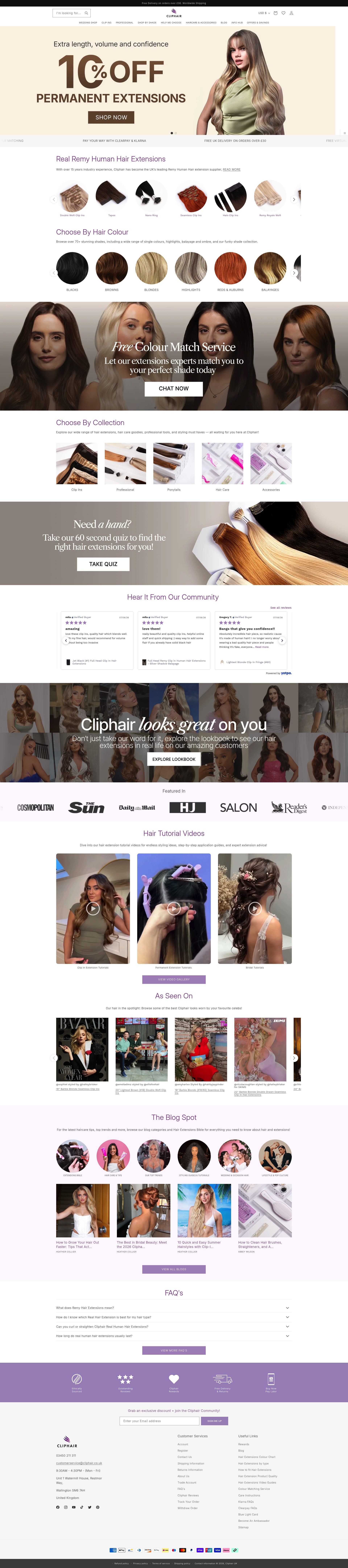 Cliphair homepage
