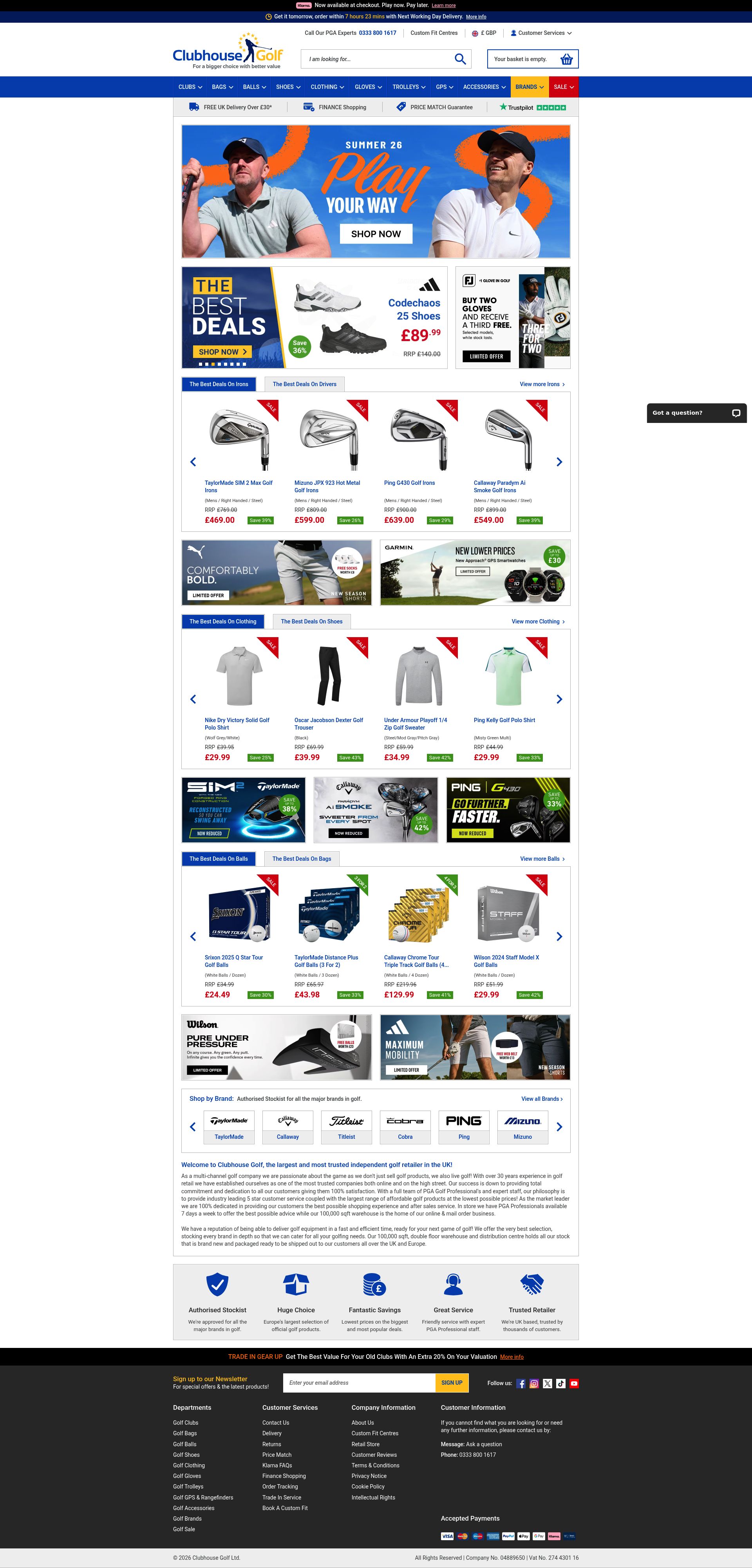 Clubhouse Golf homepage screenshot