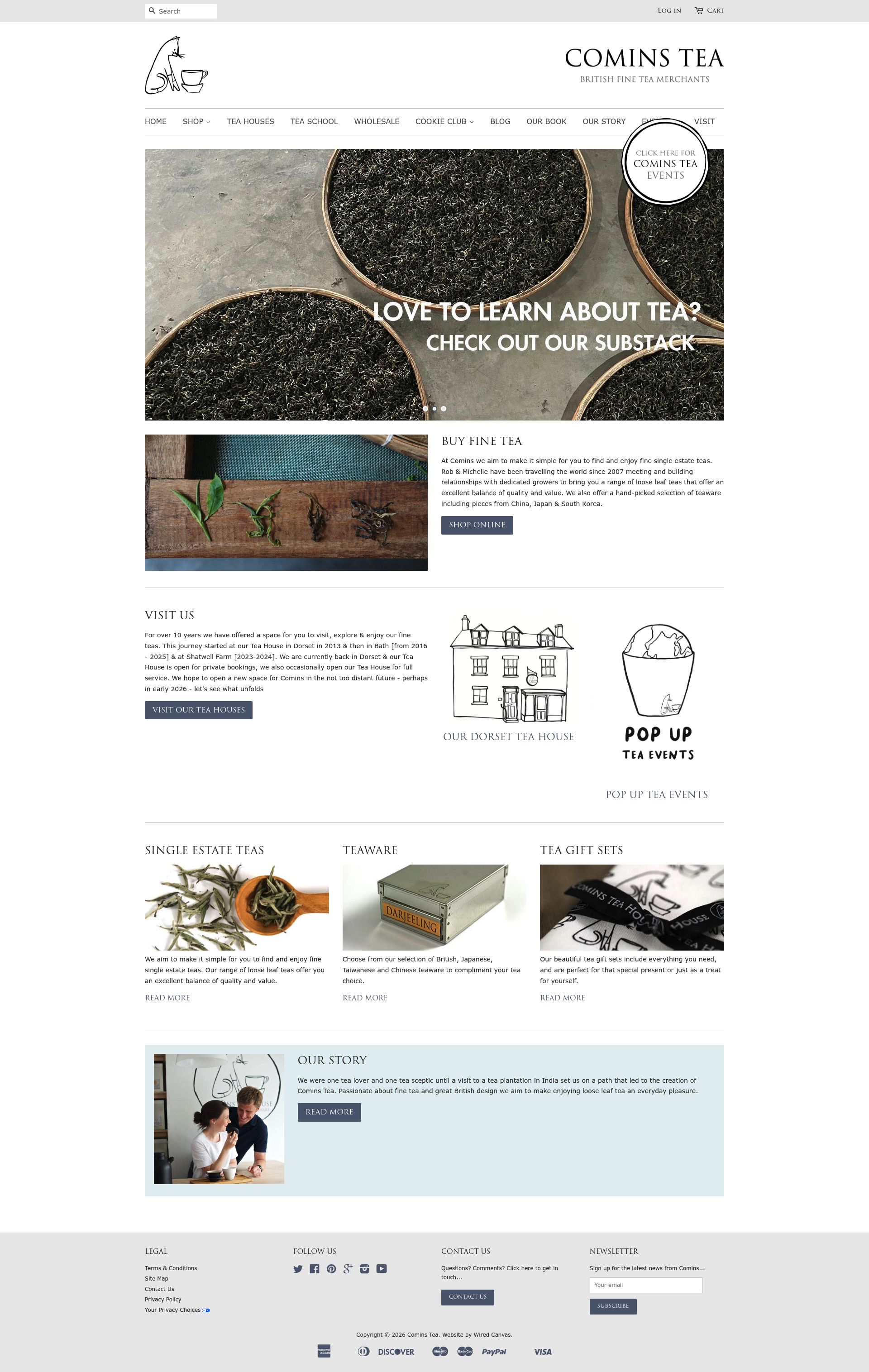 Comins Tea homepage screenshot