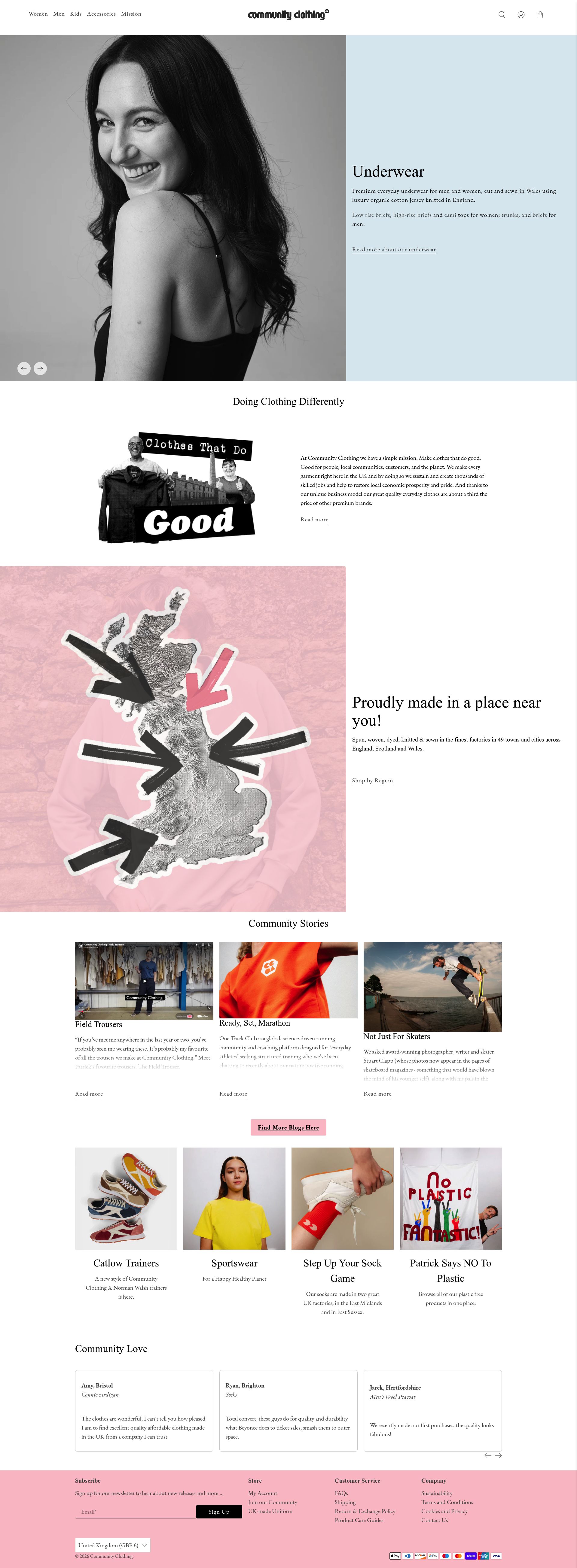 Community Clothing homepage screenshot