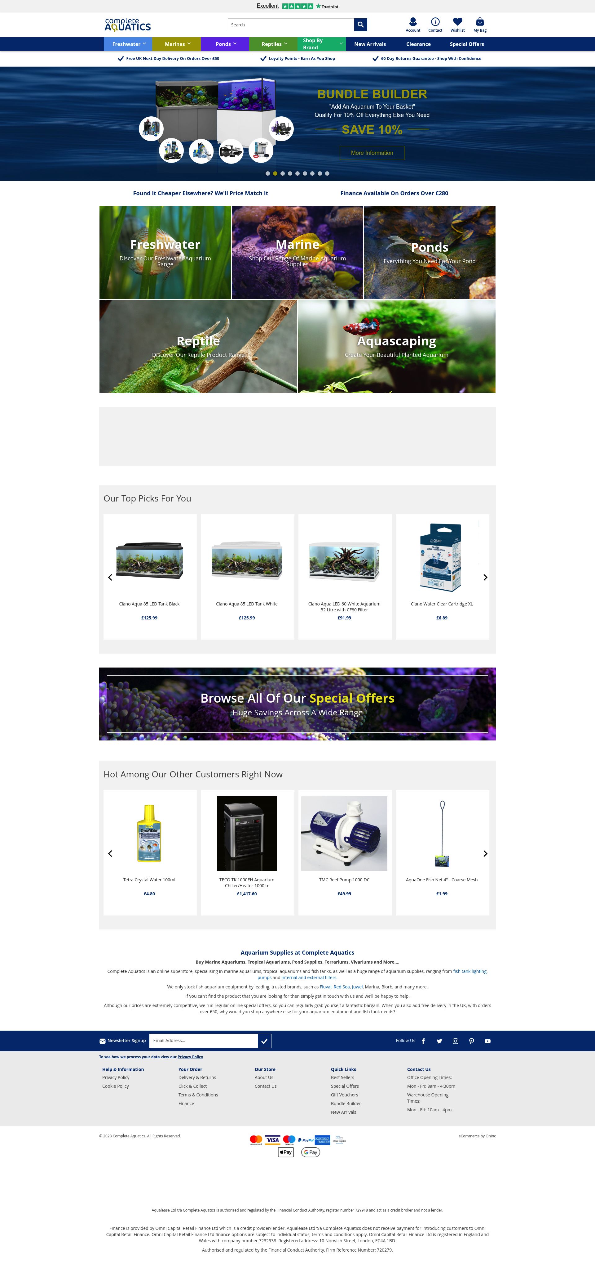 Complete Aquatics homepage screenshot