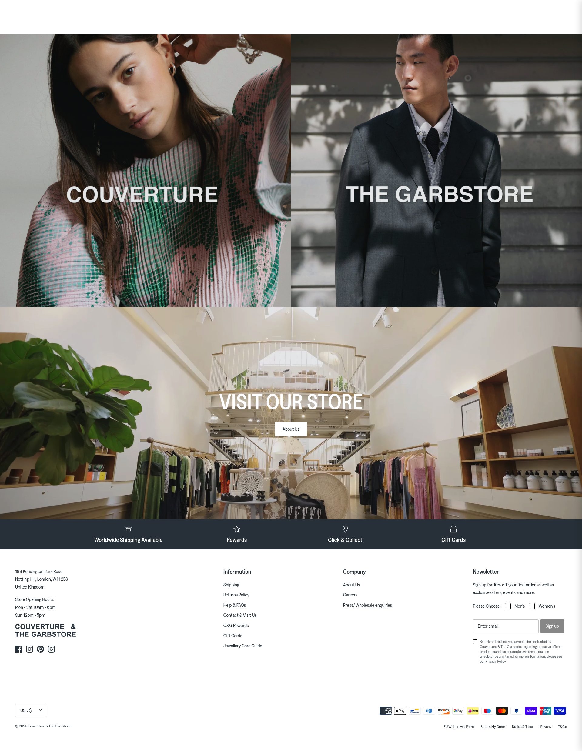 Couverture and the Garbstore homepage