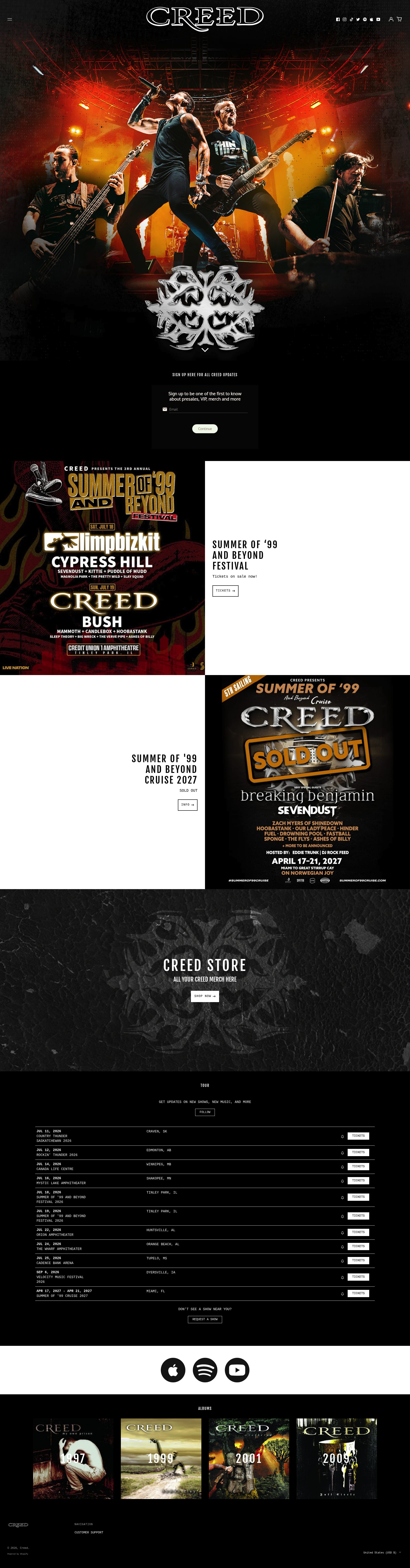 Creed homepage