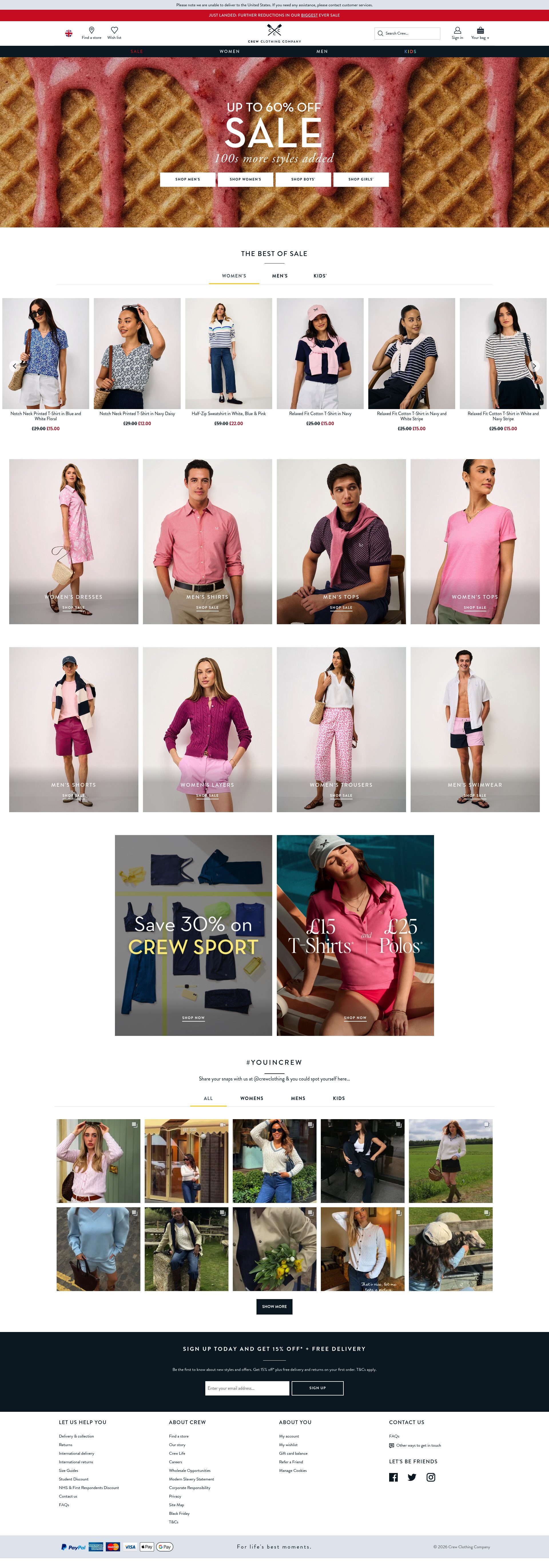 Crew Clothing homepage
