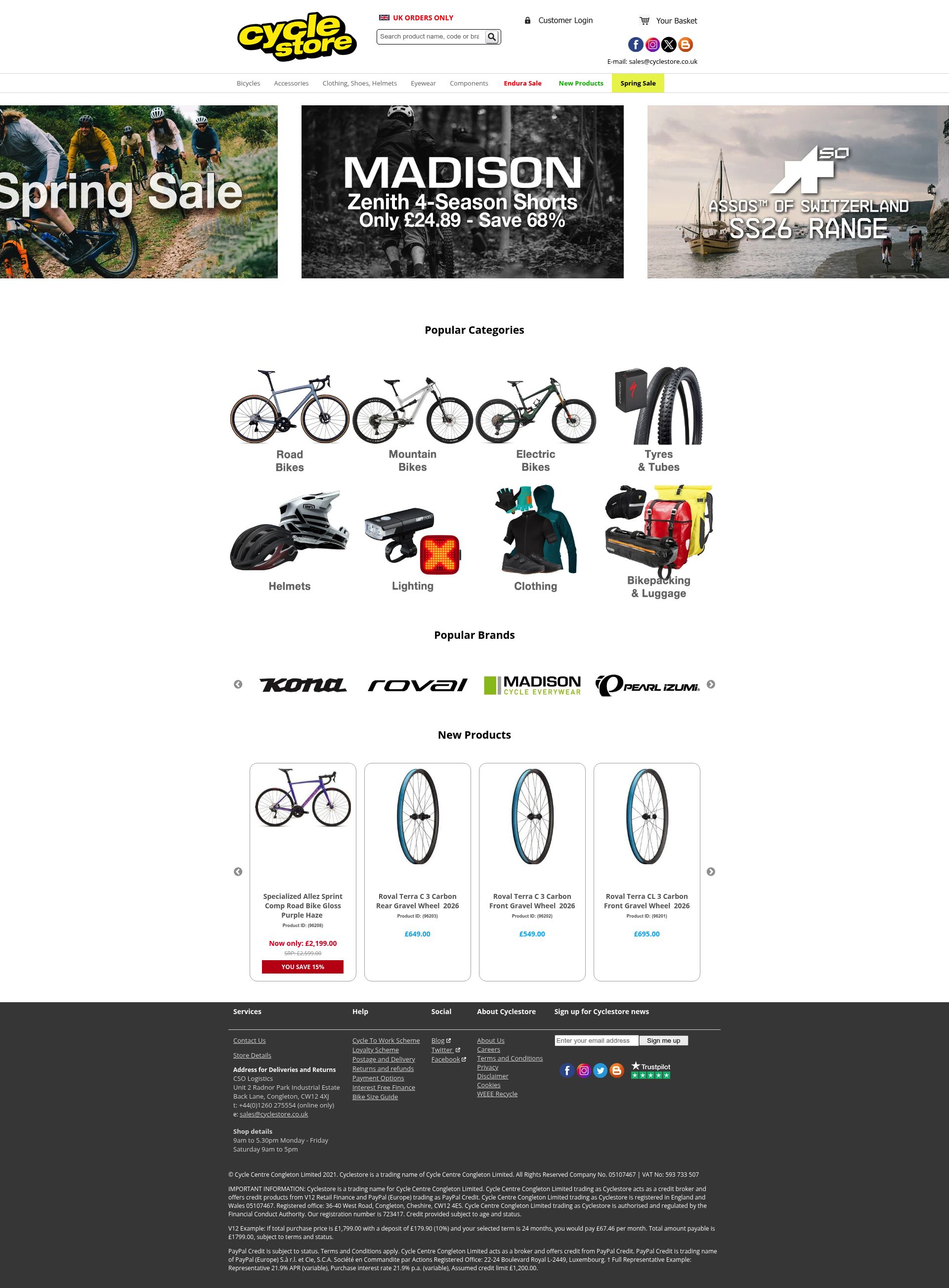 Cyclestore homepage screenshot