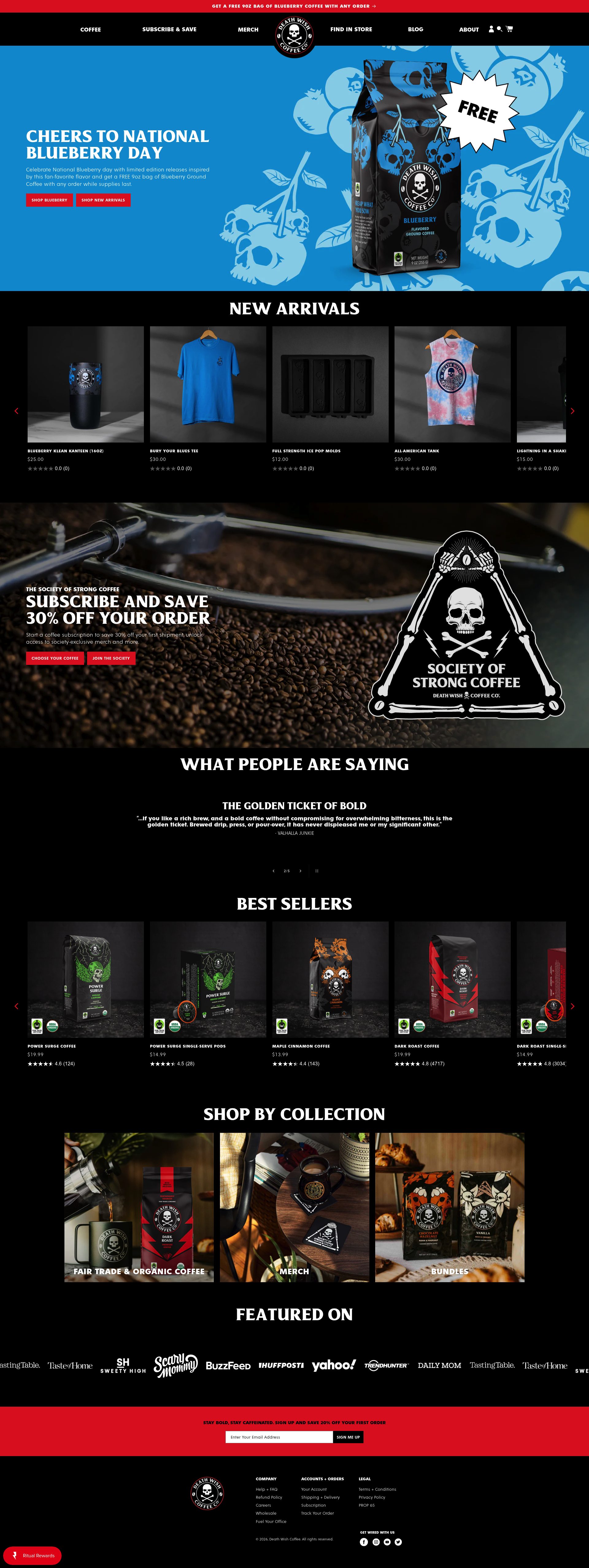 Death Wish Coffee homepage screenshot
