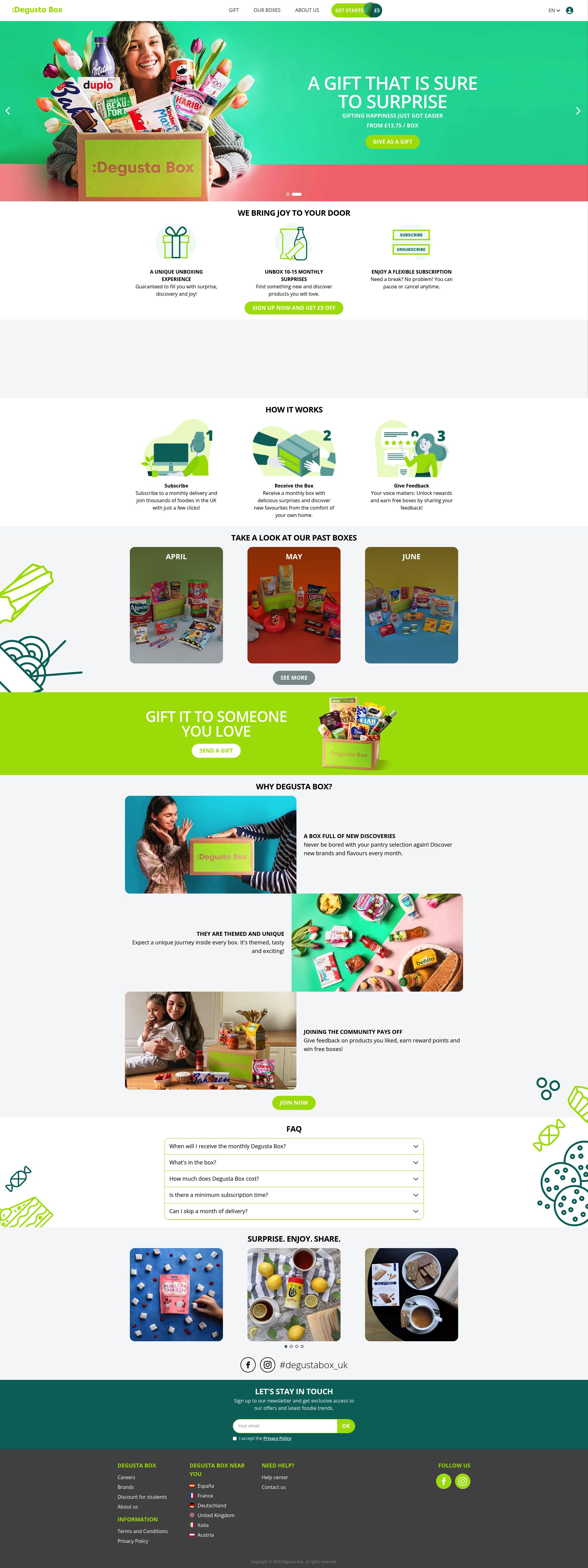 Degustabox homepage screenshot