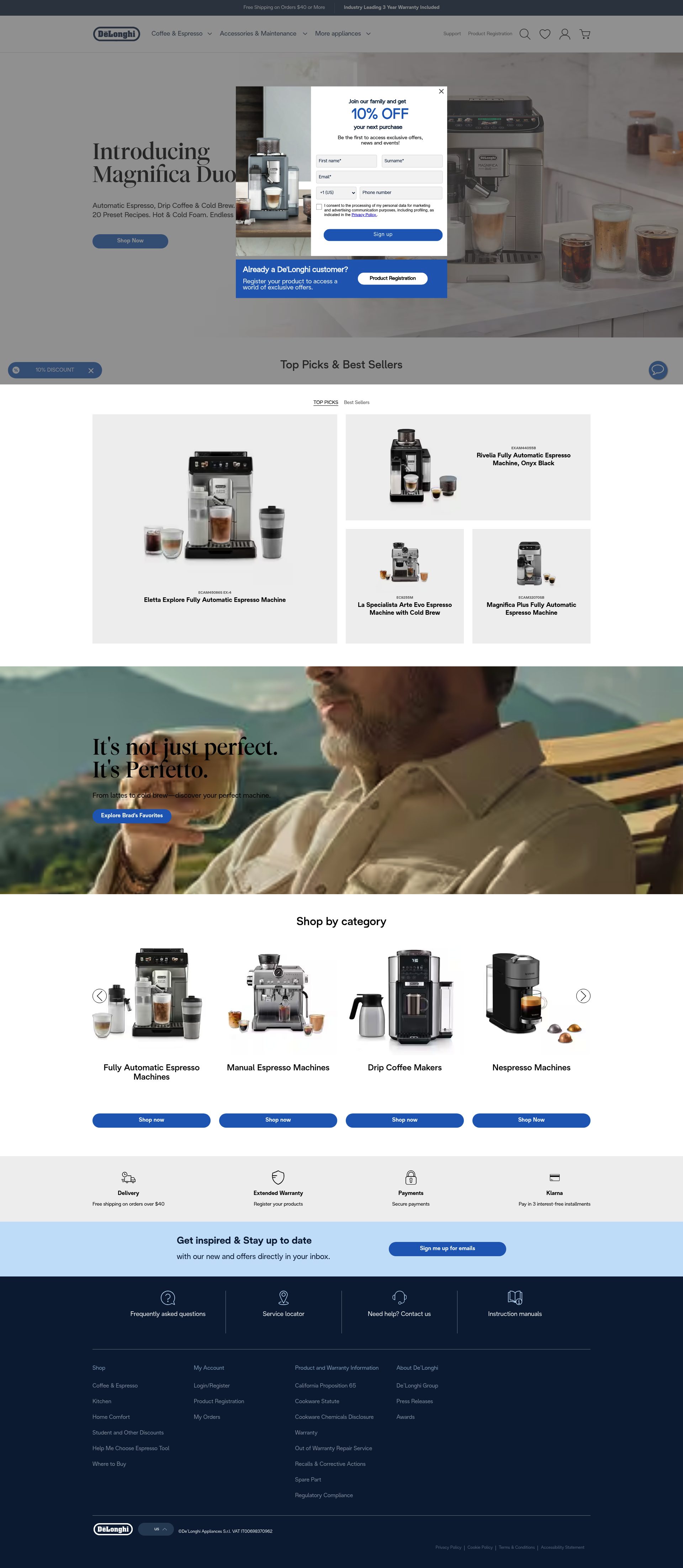 Delonghi homepage screenshot