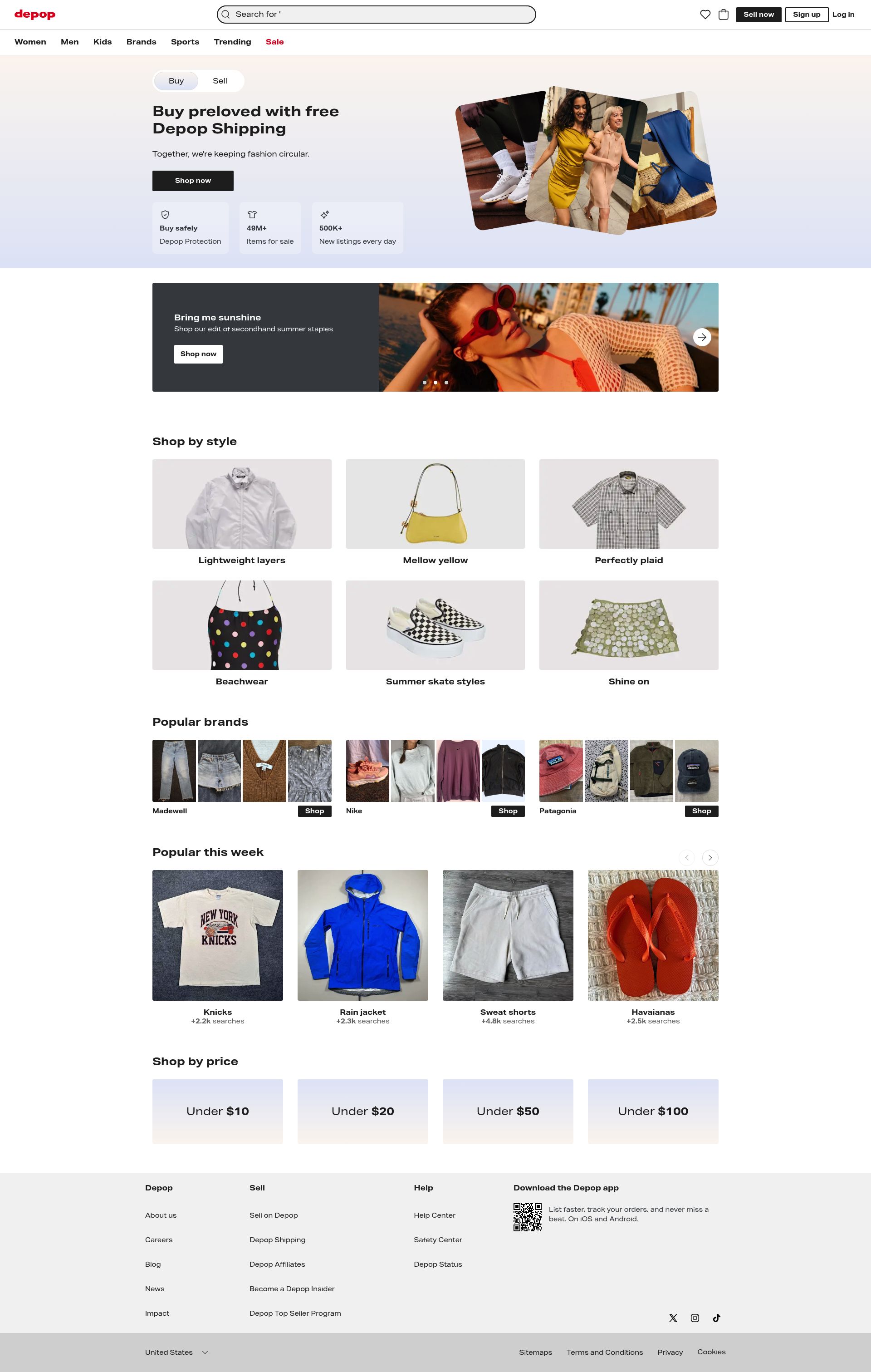 Depop homepage screenshot