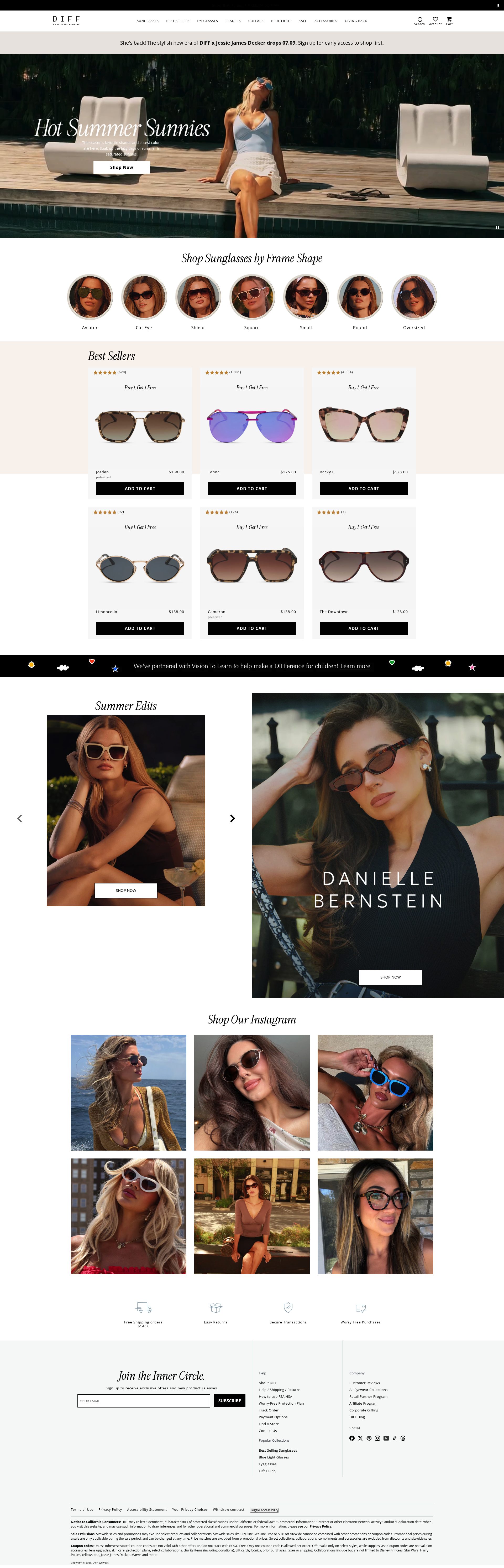 Diff Eyewear homepage screenshot