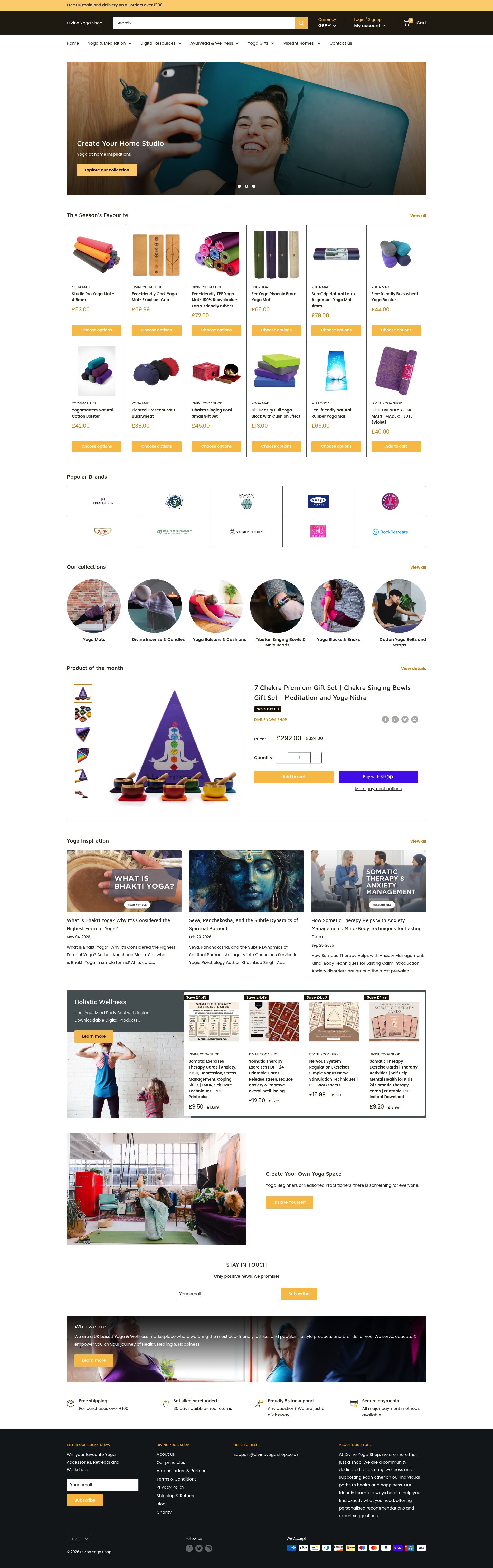 Divine Yoga Shop homepage screenshot