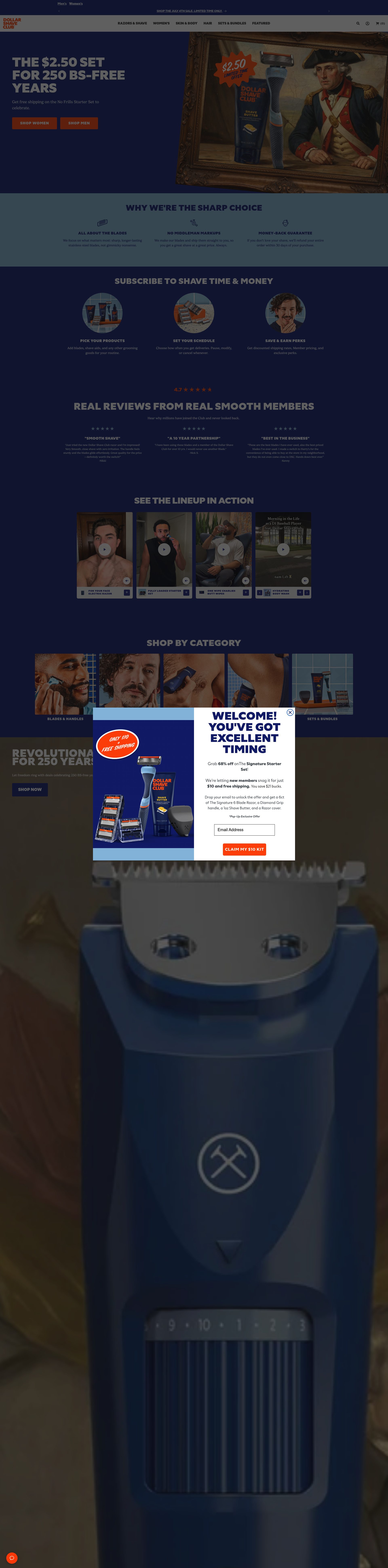 Dollar Shave Club homepage screenshot