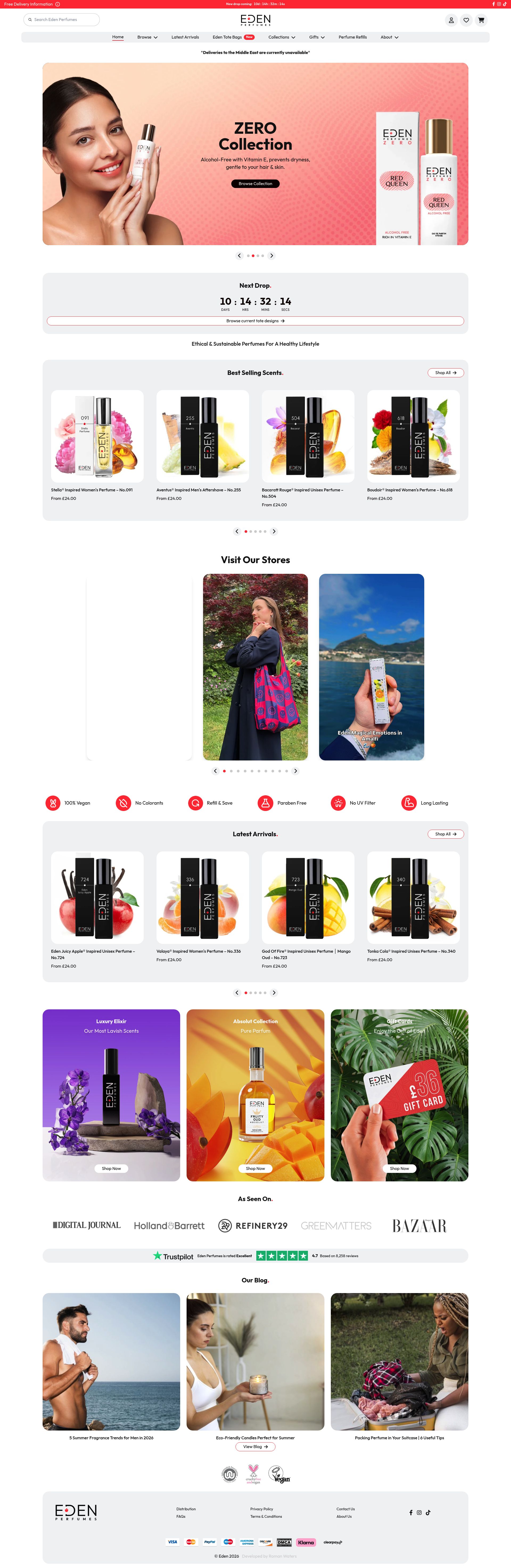 Eden Perfumes homepage screenshot