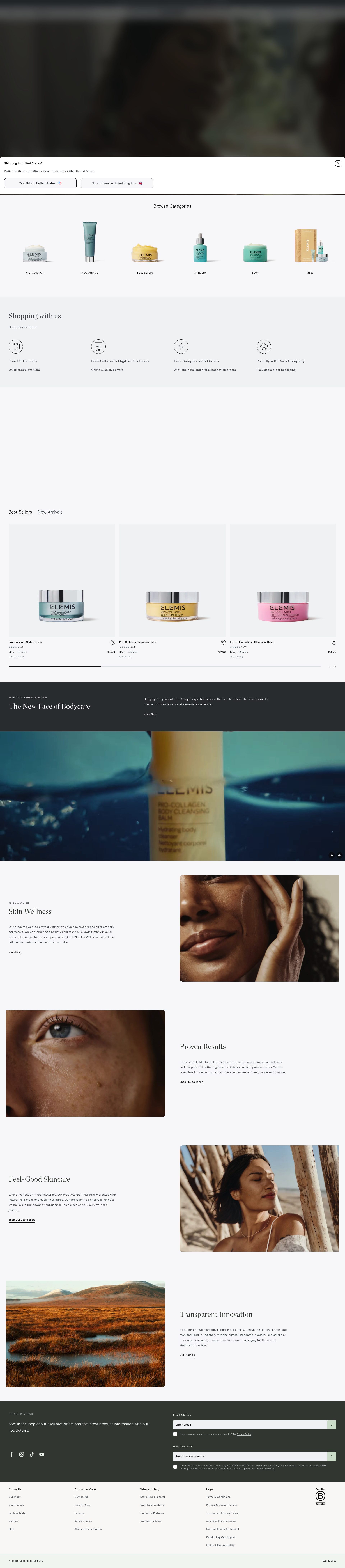 Elemis homepage