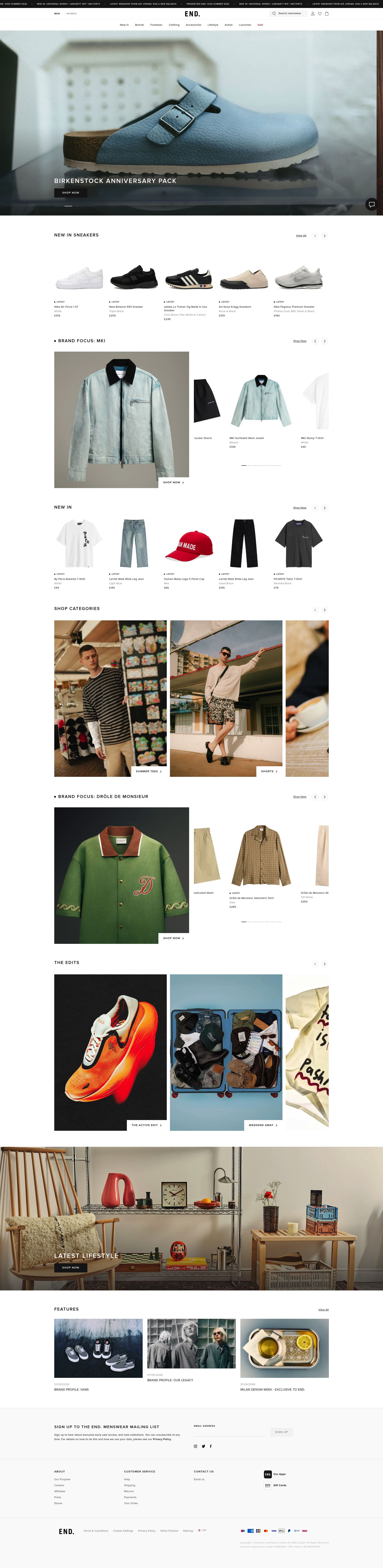 End Clothing homepage screenshot