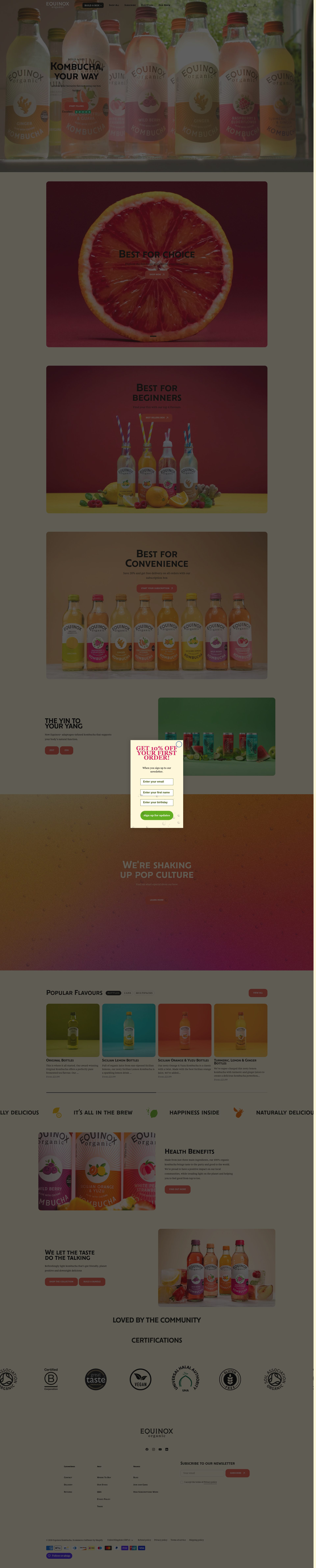 Equinox Kombucha homepage