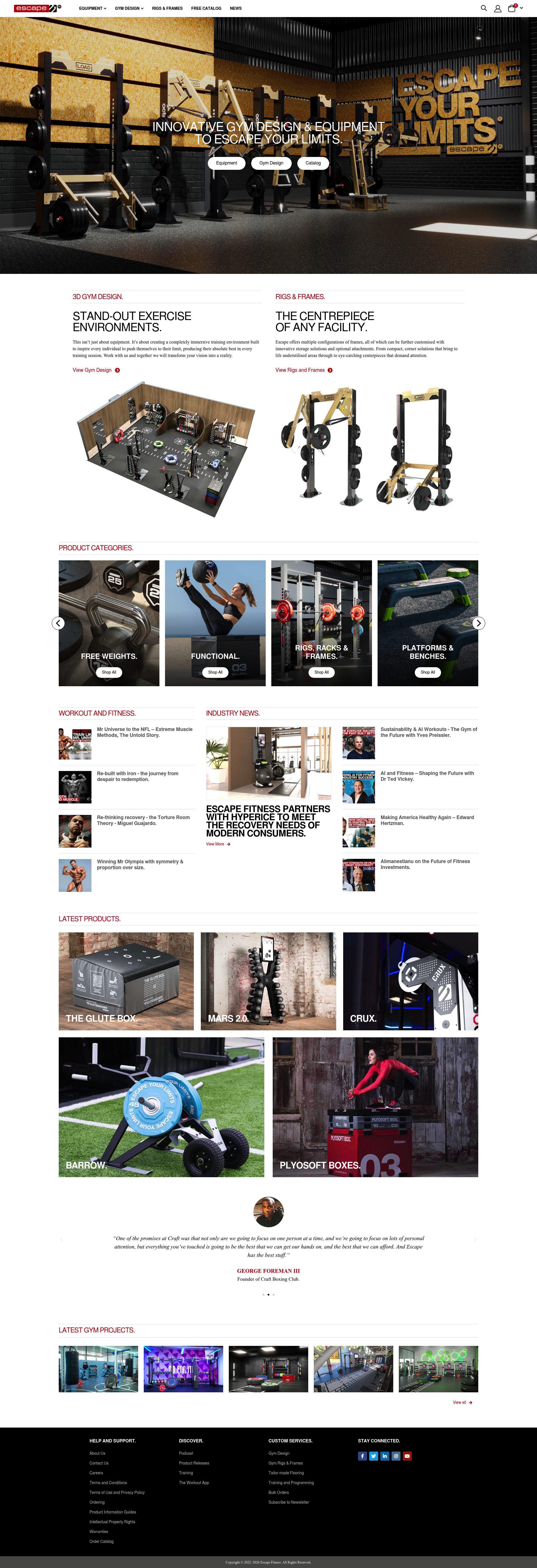 Escape Fitness homepage