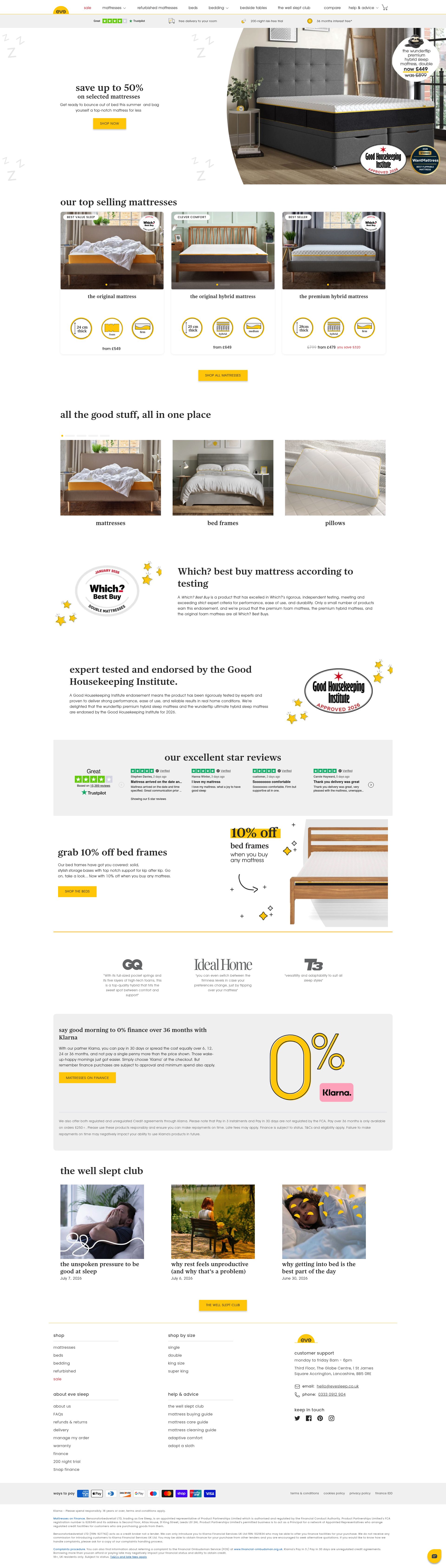 Eve Sleep homepage