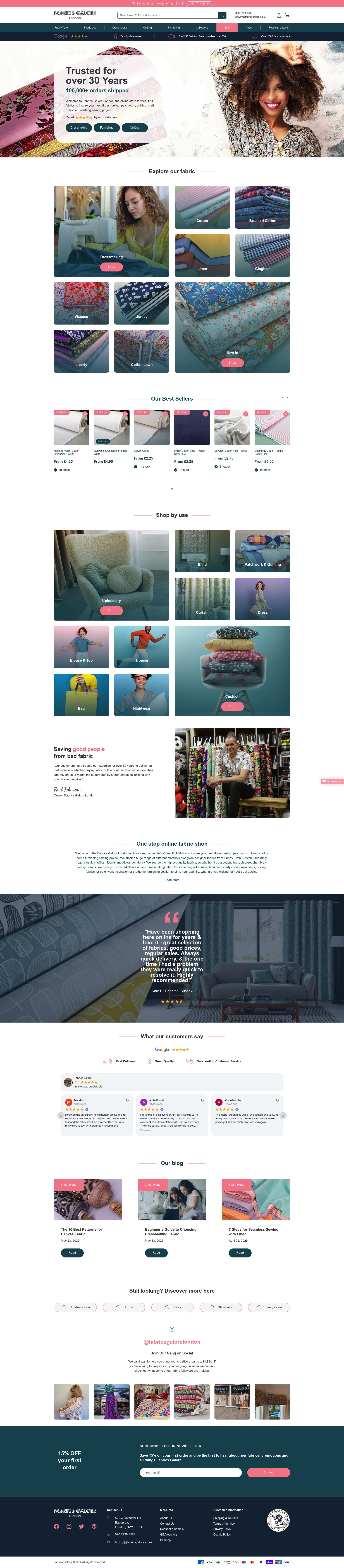 Fabrics Galore homepage screenshot