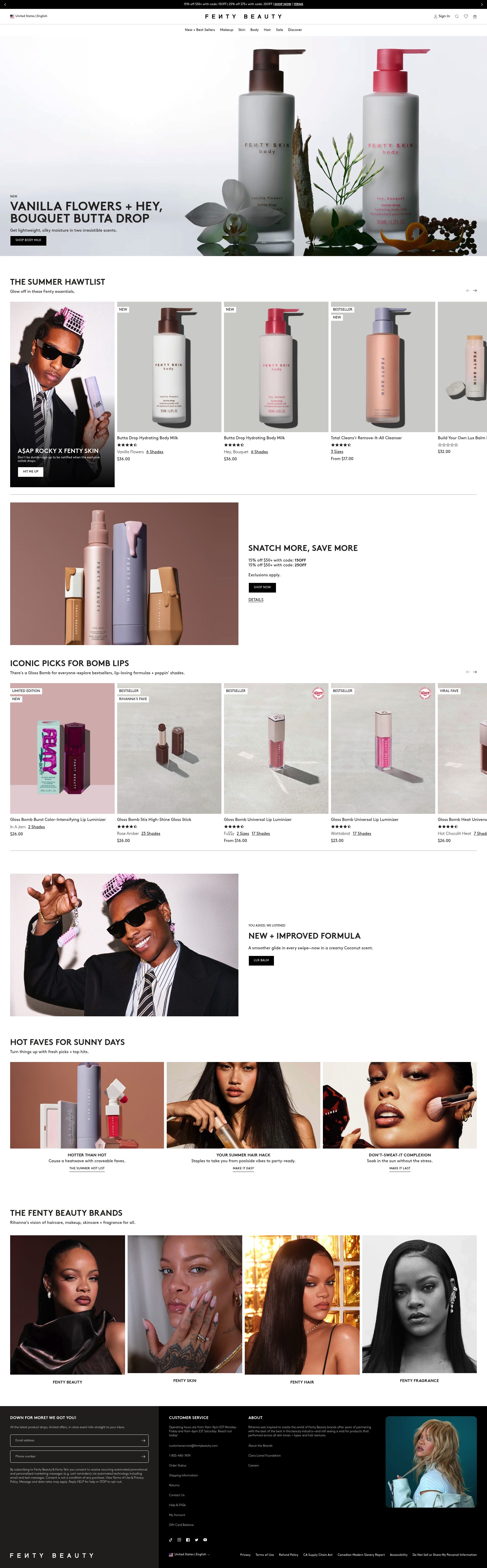 Fenty Beauty homepage screenshot
