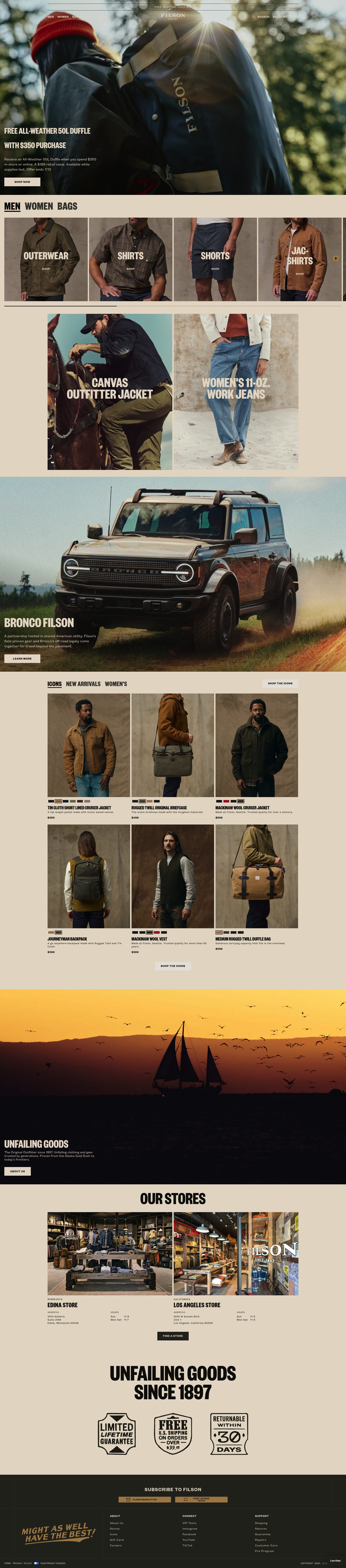 Filson homepage screenshot