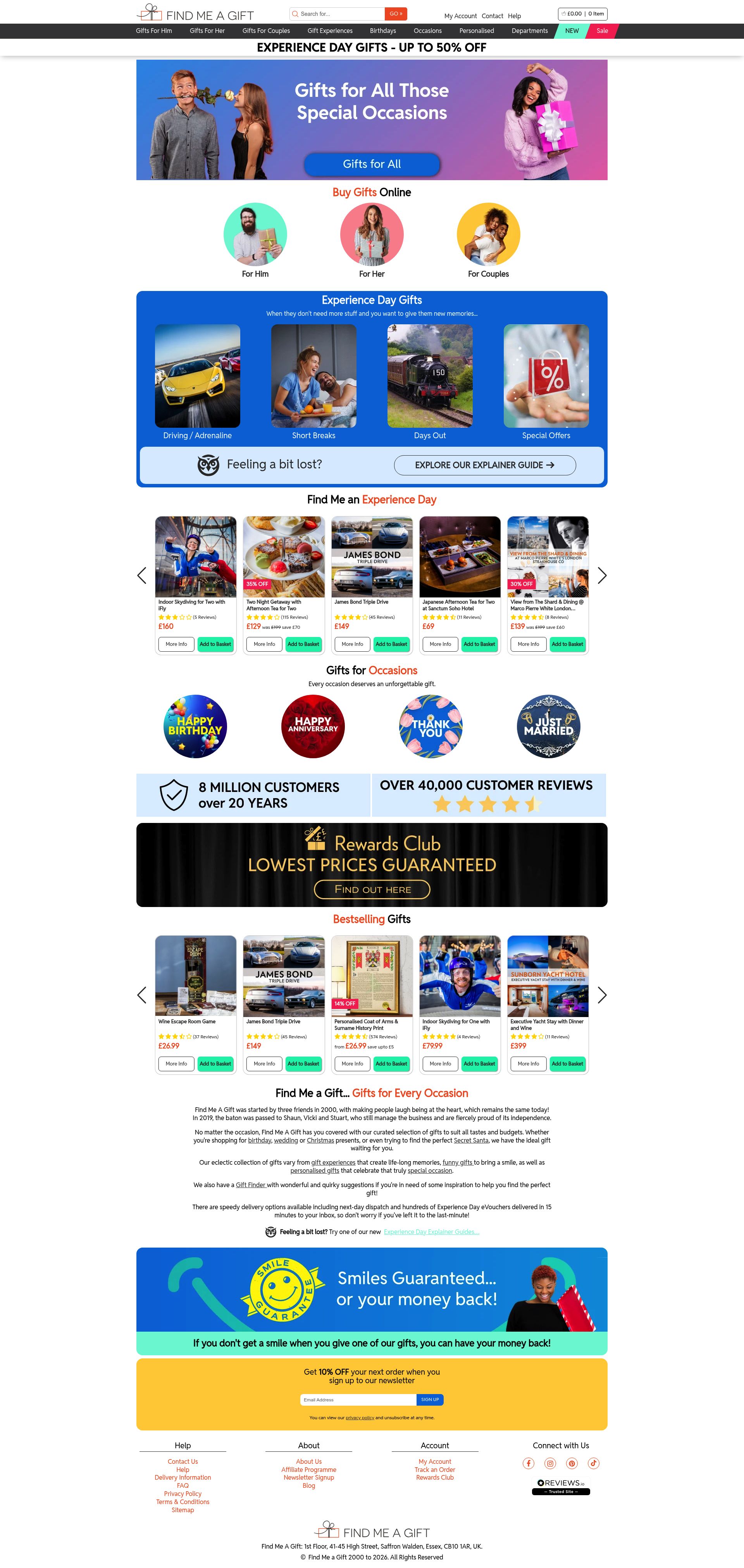 Find Me A Gift homepage screenshot