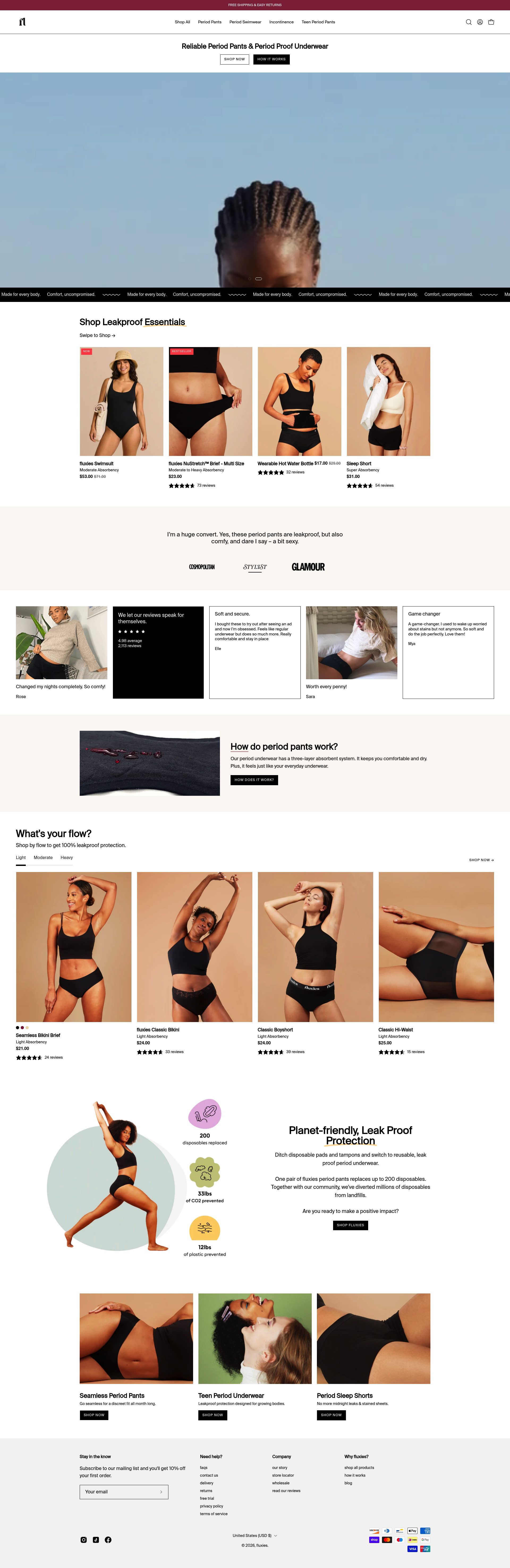 Flux Undies homepage