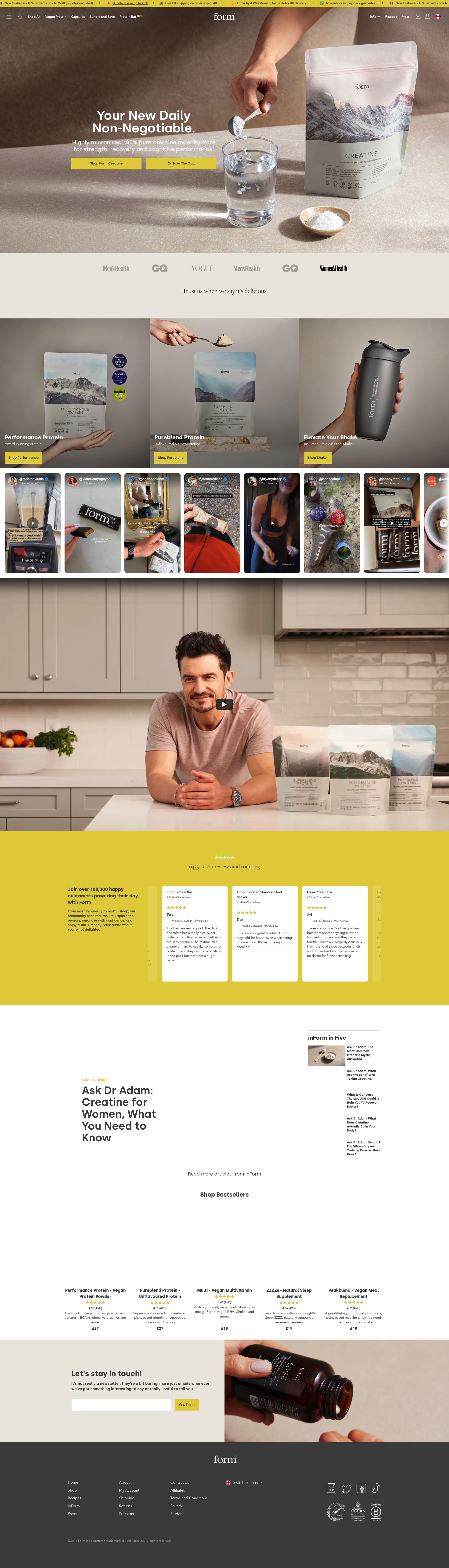 Form Nutrition homepage screenshot