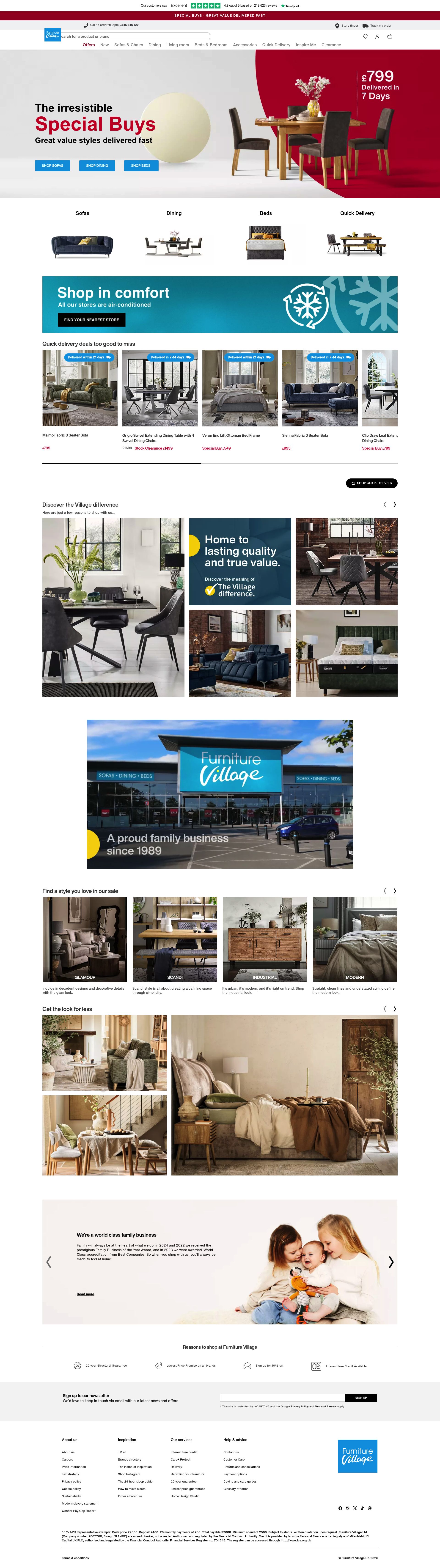 Furniture Village homepage screenshot