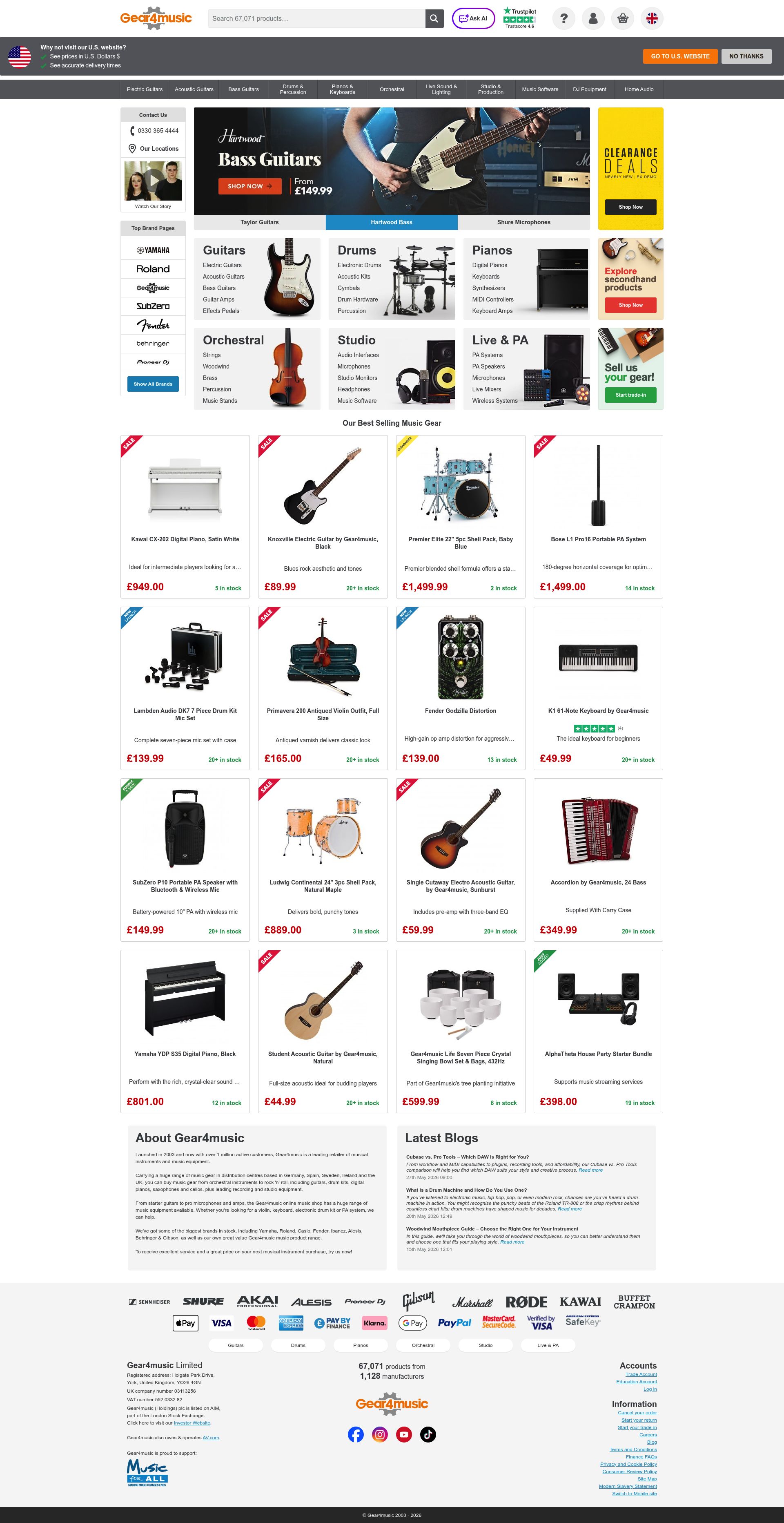 Gear4music homepage screenshot