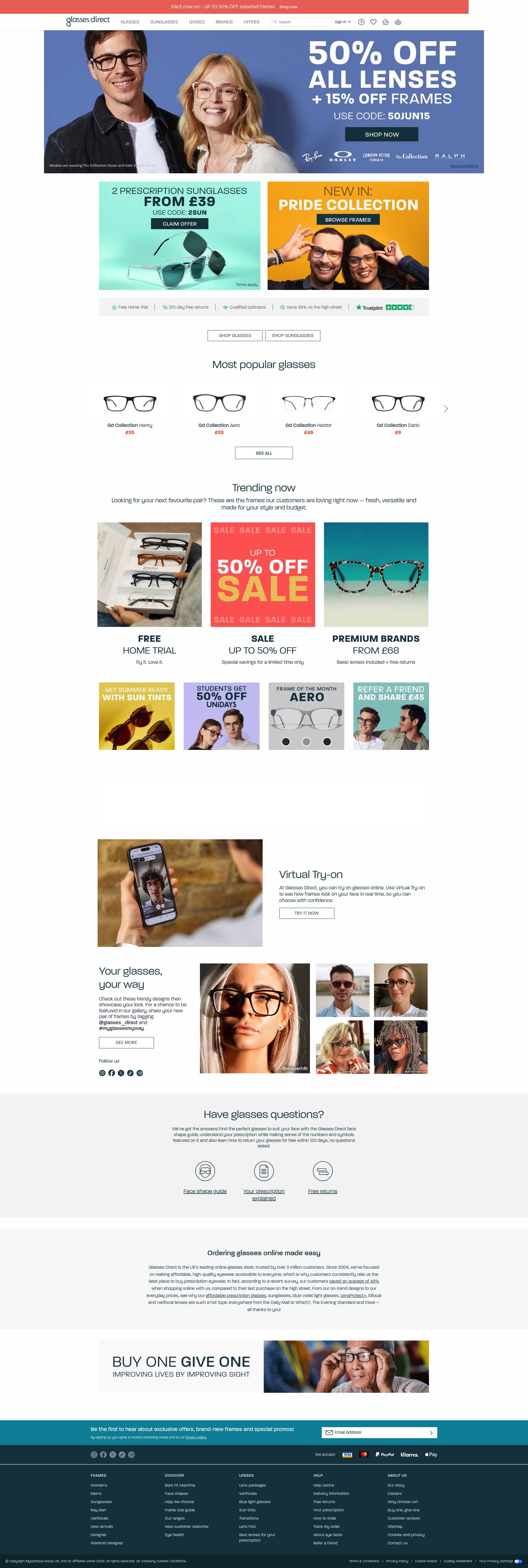 Glasses Direct homepage screenshot