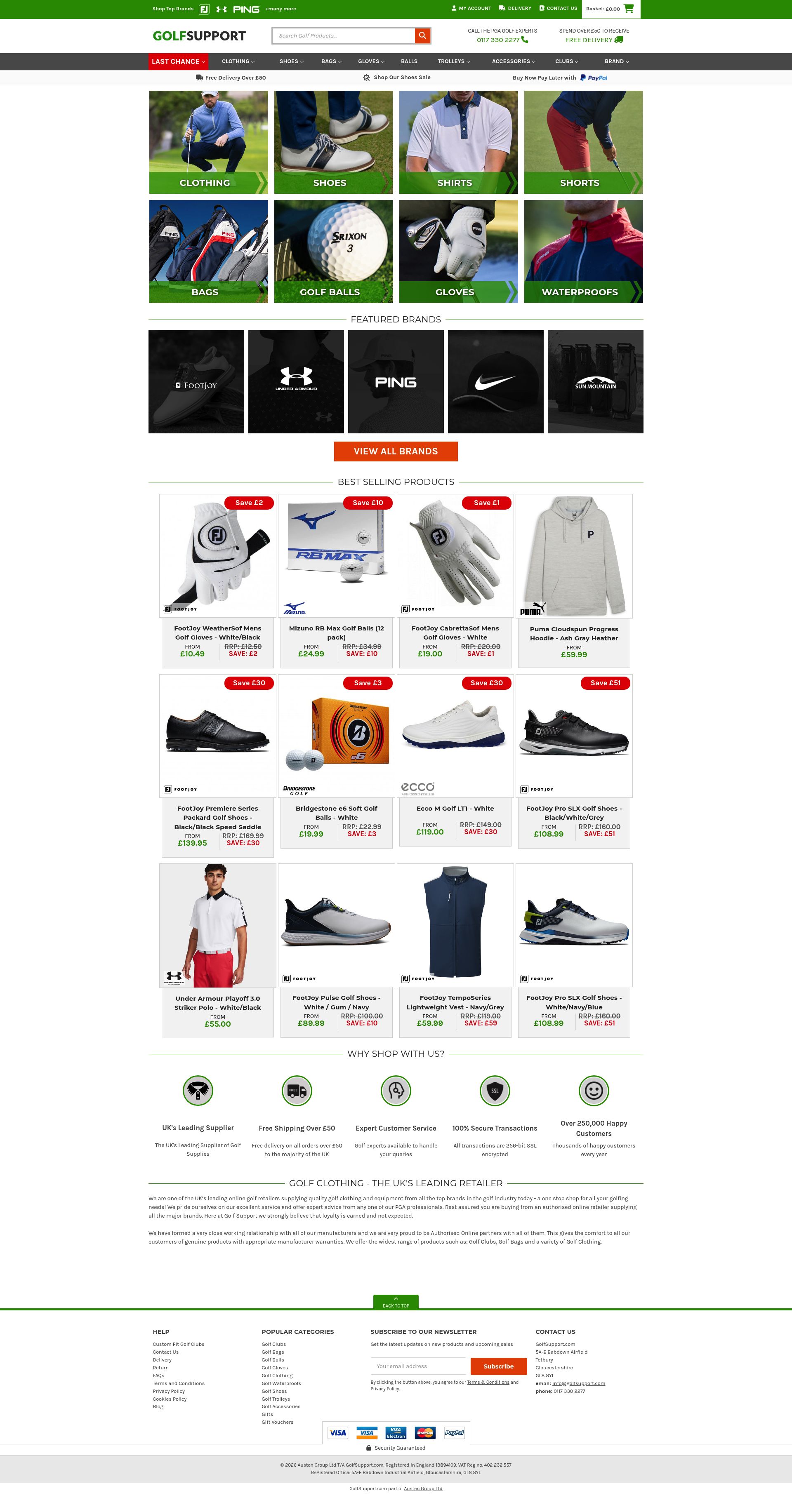 Golf Support homepage screenshot